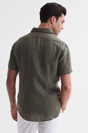 Reiss Olive Holiday Slim Fit 100% Linen Shirt - Image 5 of 6