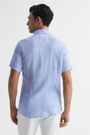 Reiss Soft Blue Holiday Slim Fit Linen Button-Through Shirt - Image 5 of 6