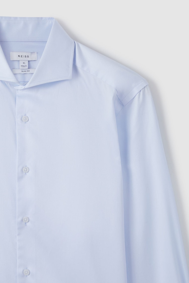 Reiss Soft Blue Storm Slim Fit Two-Fold Cotton Shirt - Image 5 of 5