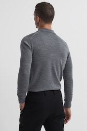 Reiss Mid Grey Melange Milburn Merino Wool Open Collar Polo Shirt - Image 5 of 7