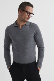 Reiss Mid Grey Melange Milburn Merino Wool Open Collar Polo Shirt - Image 7 of 7