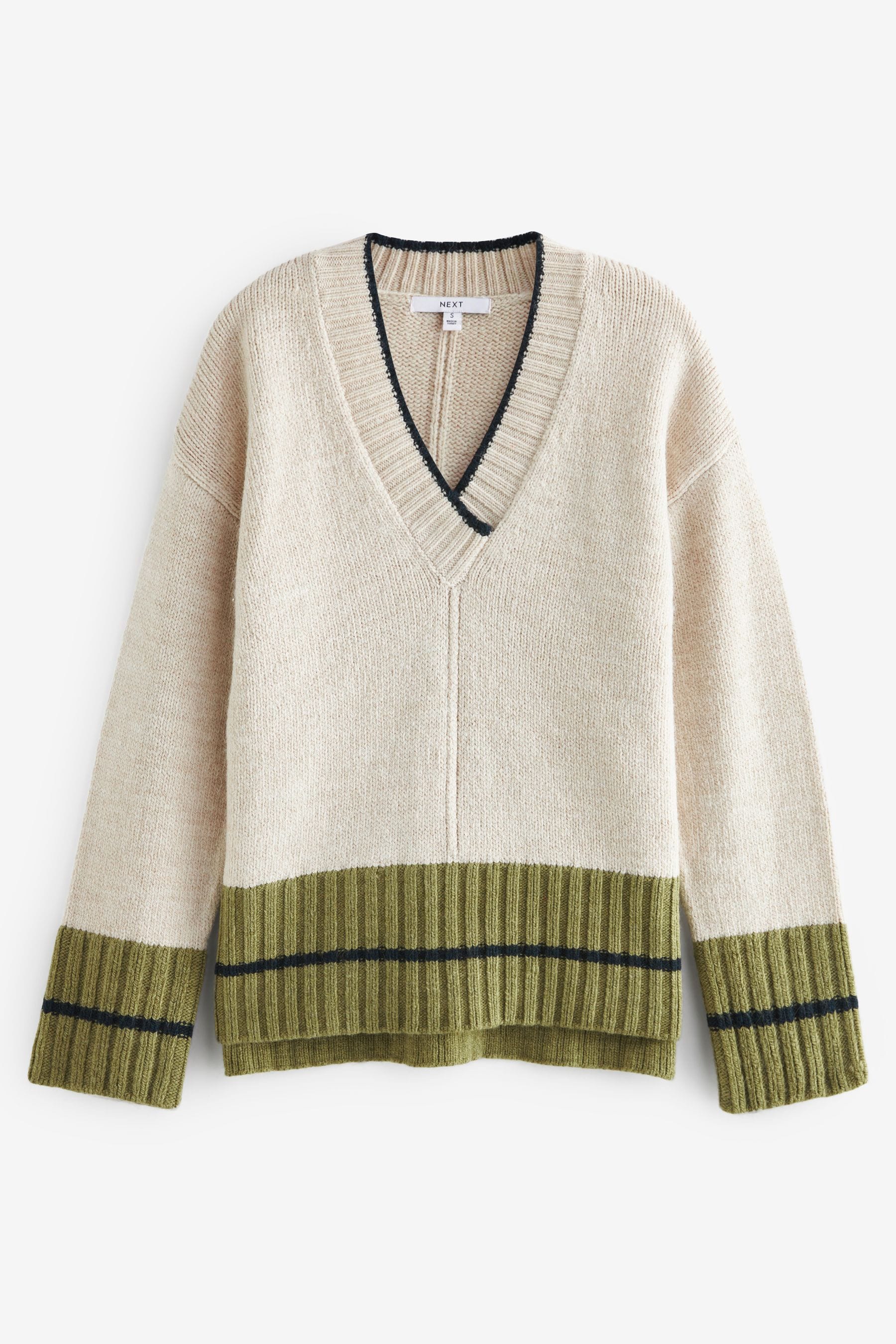 Buy Ecru Cream Olive Green V Neck Jumper from Next Austria