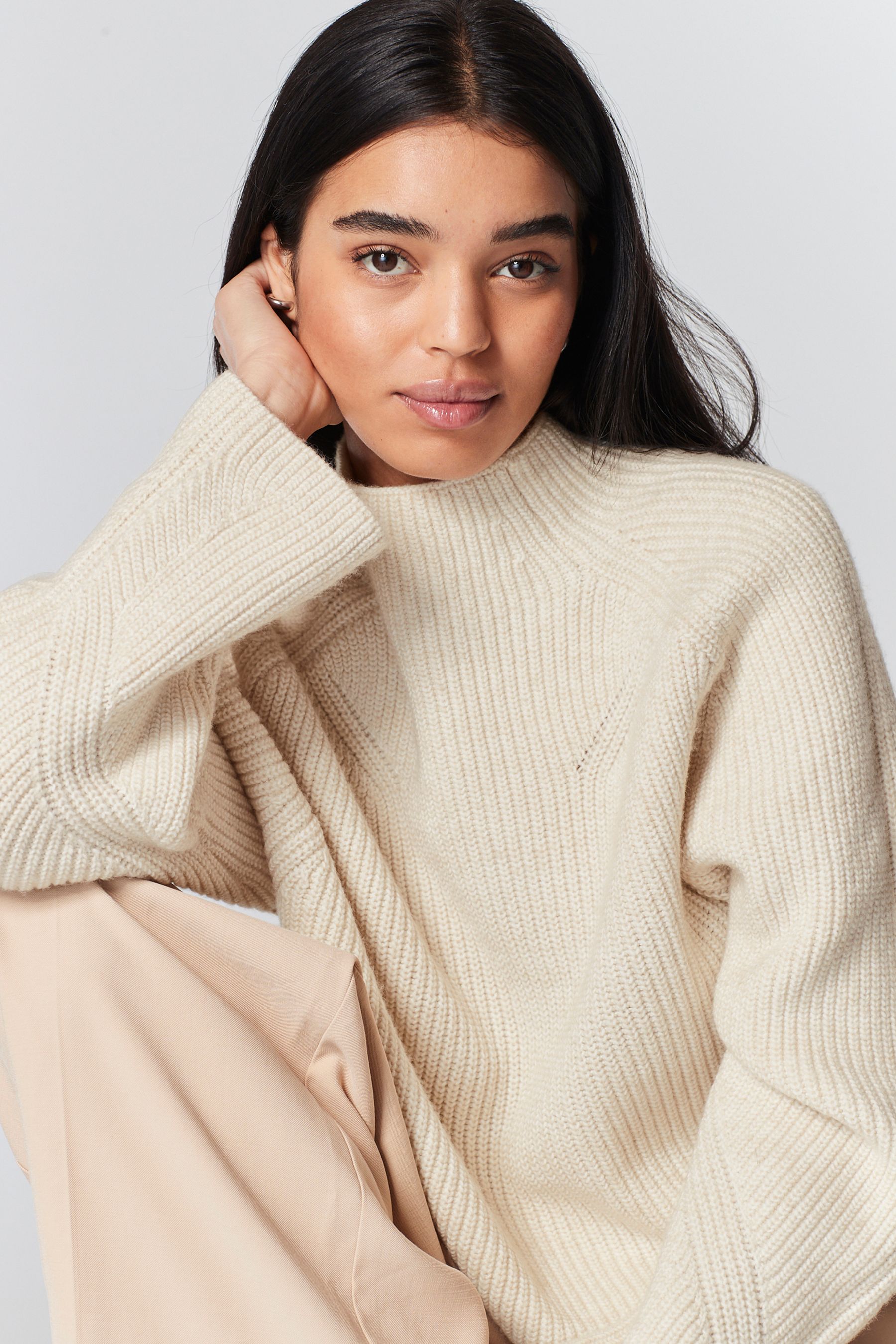 Buy Ecru Cream Long sleeve Ribbed Cropped Jumper from Next Luxembourg
