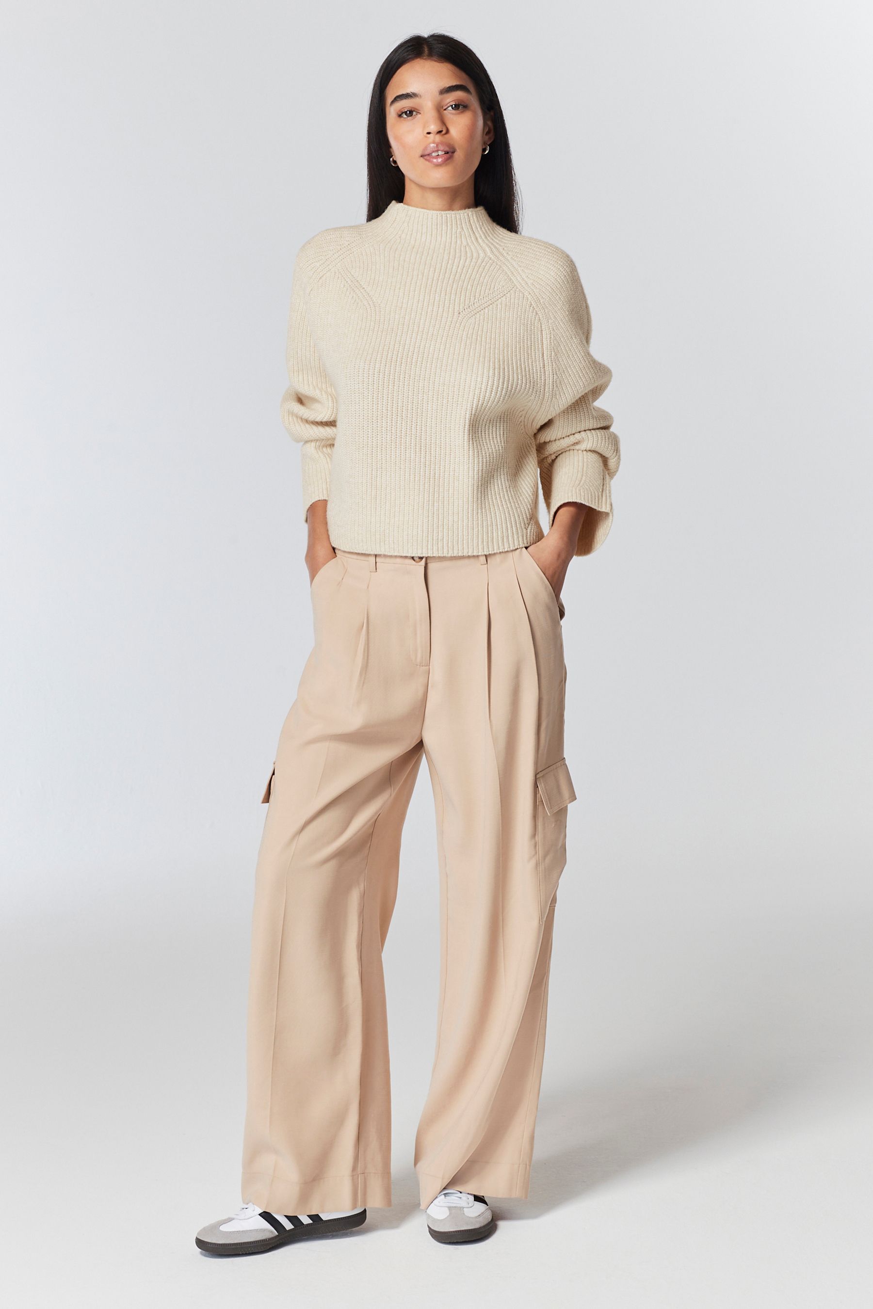 Buy Ecru Cream Long sleeve Ribbed Cropped Jumper from Next Luxembourg