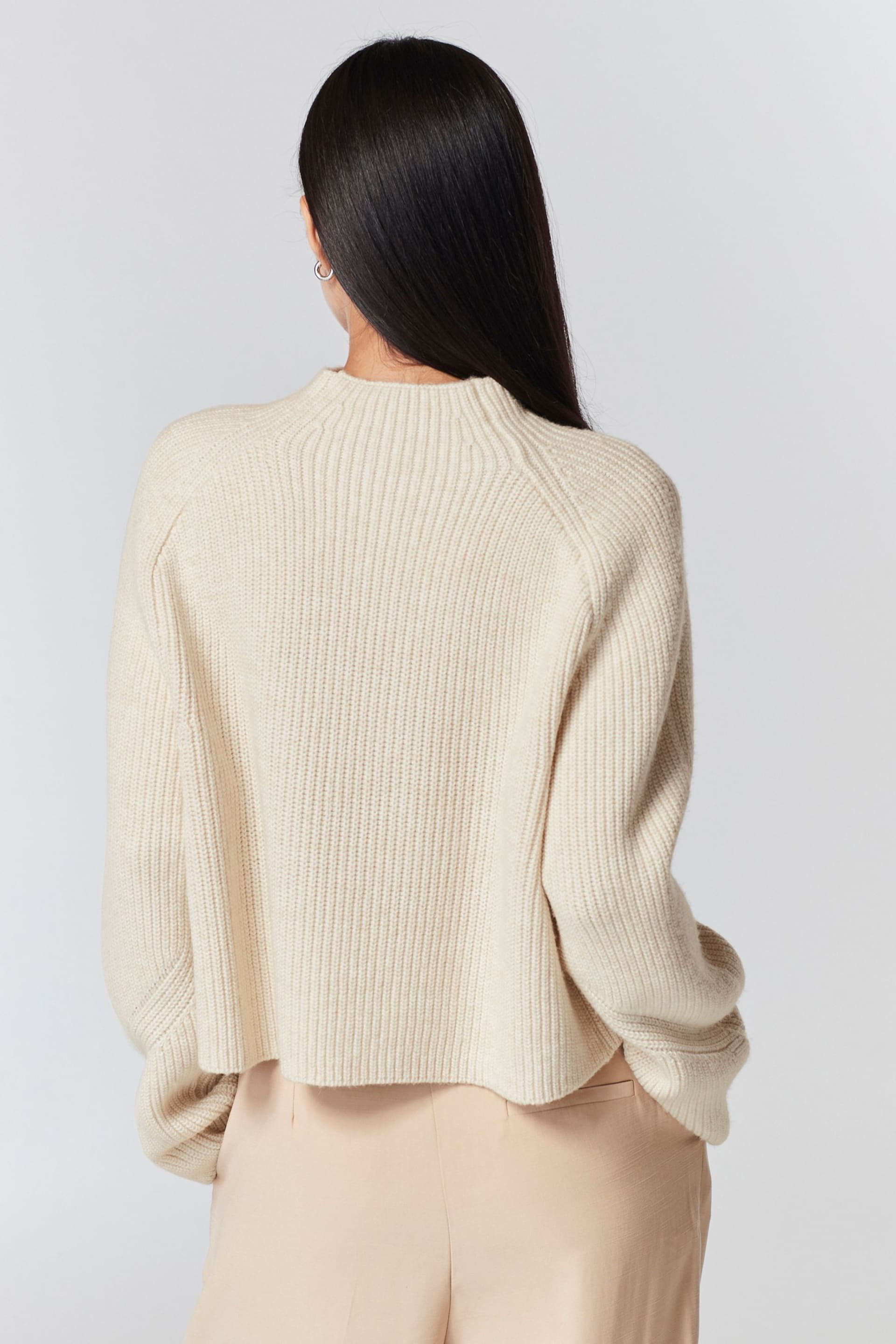 Ecru Cream Long sleeve Ribbed Cropped Jumper - Image 4 of 7