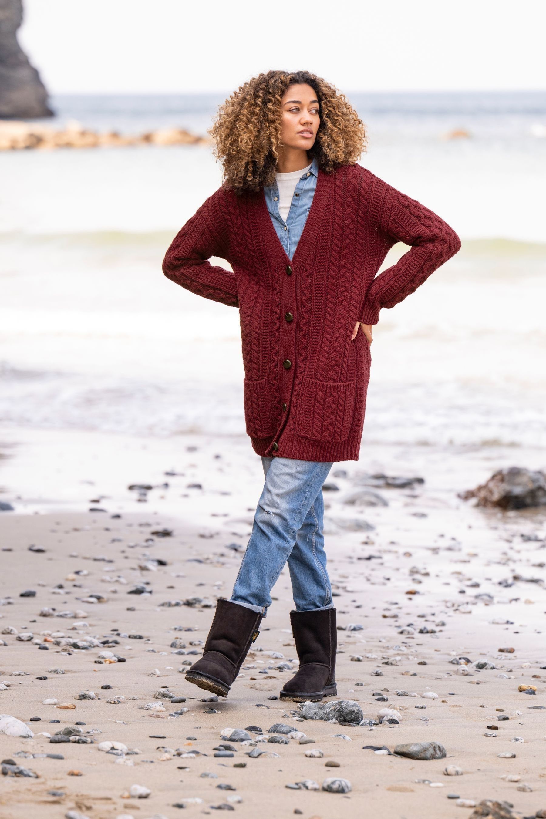 Red boyfriend cardigan deals