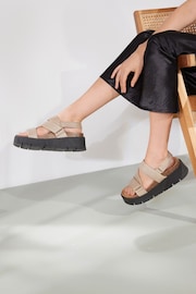 Taupe Brown Leather Soft Asymmetric Chunky Wedge - Image 1 of 6
