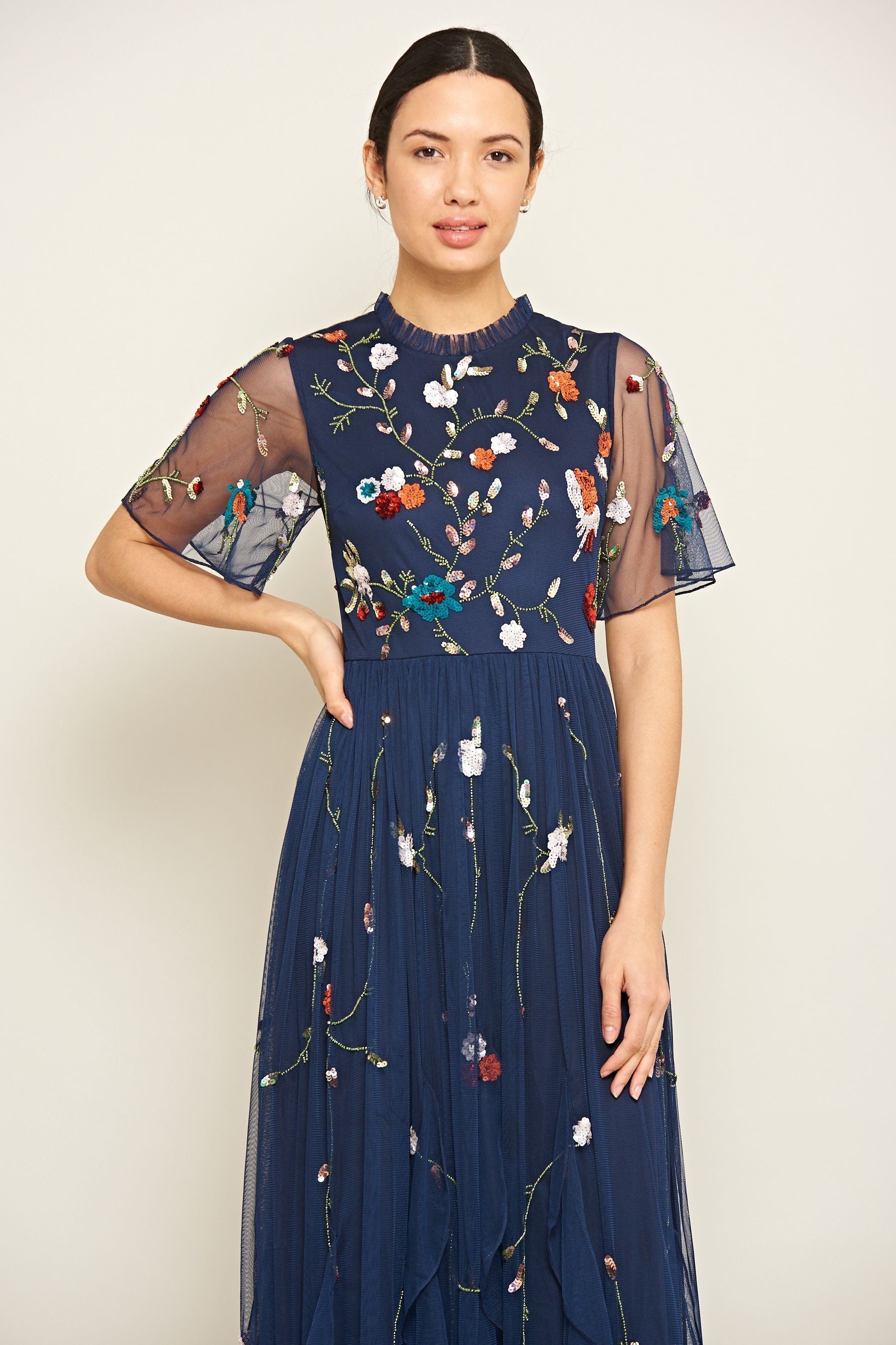 Buy Frock and Frill Blue Floral Embellished Maxi Dress from Next Luxembourg