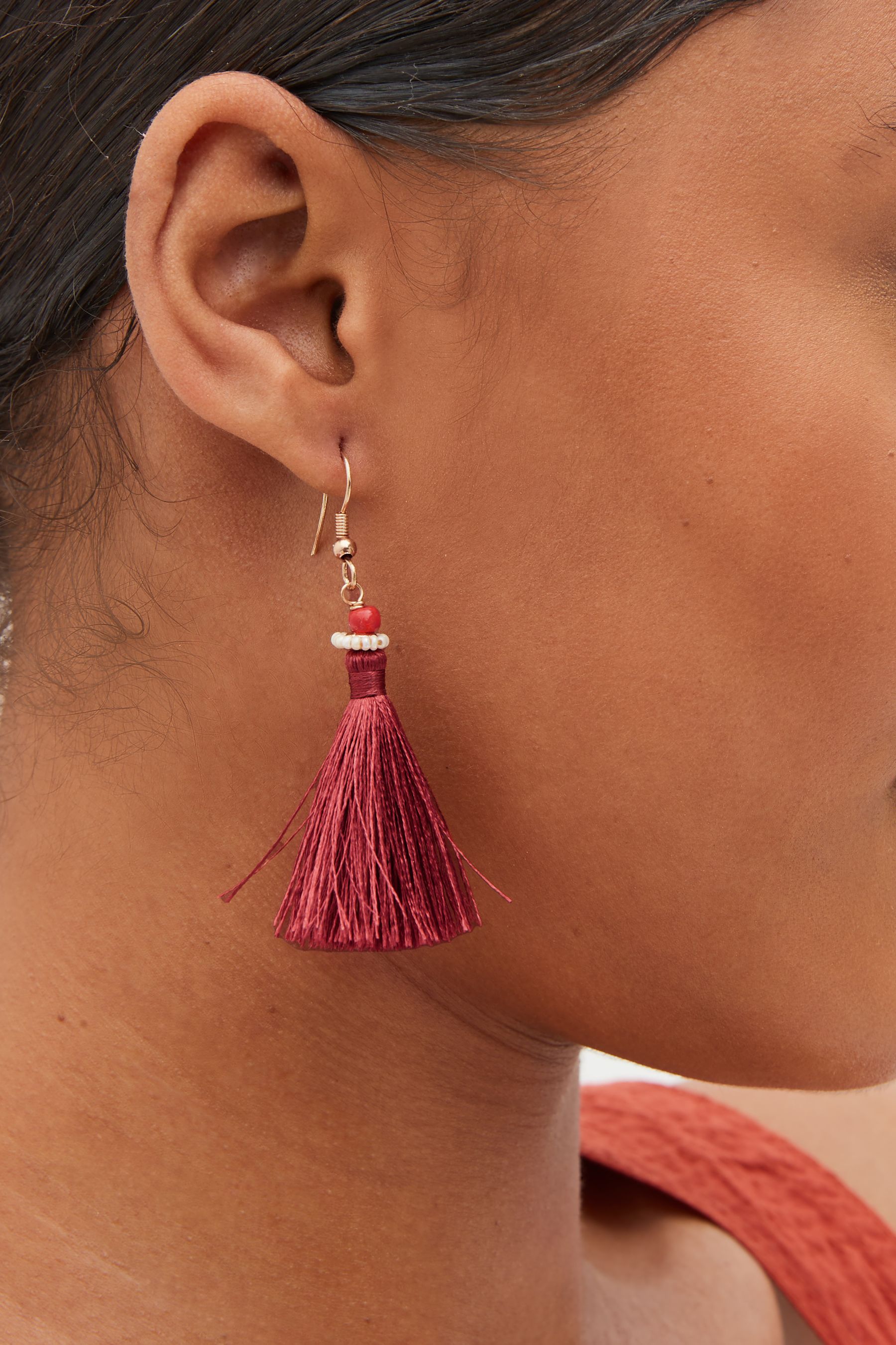 Buy Red Tassel Earrings from Next Luxembourg