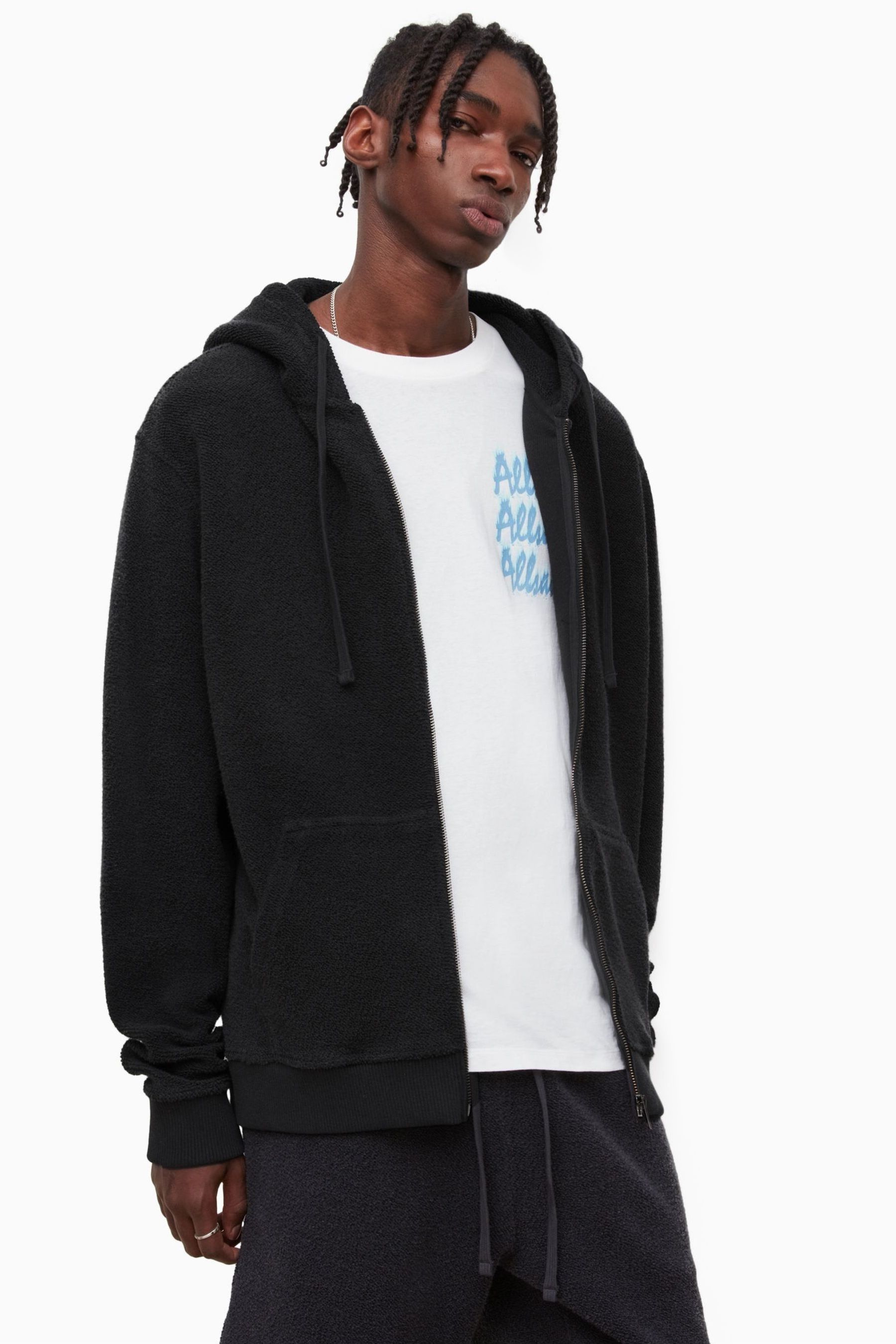 Buy All Saints Jackson Black Zip Hoodie from Next Luxembourg
