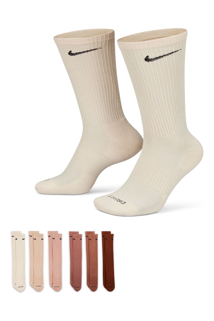 Nike Brown Everyday Plus Cushioned Training Crew 100% Cotton Socks 6 Pack - Image 1 of 4