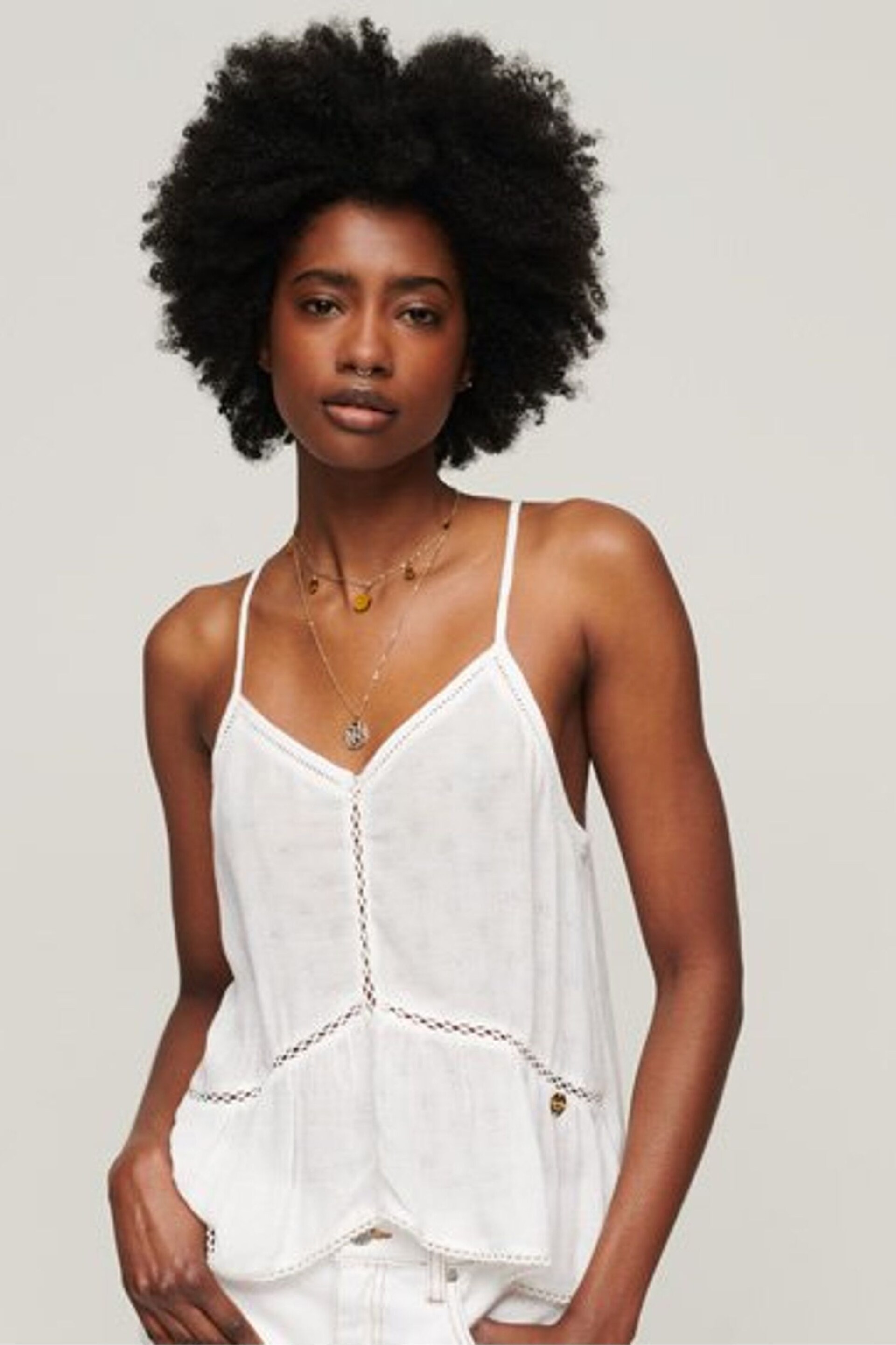 Superdry White Vintage Ladder Trim Cami Top - Image 1 of 12