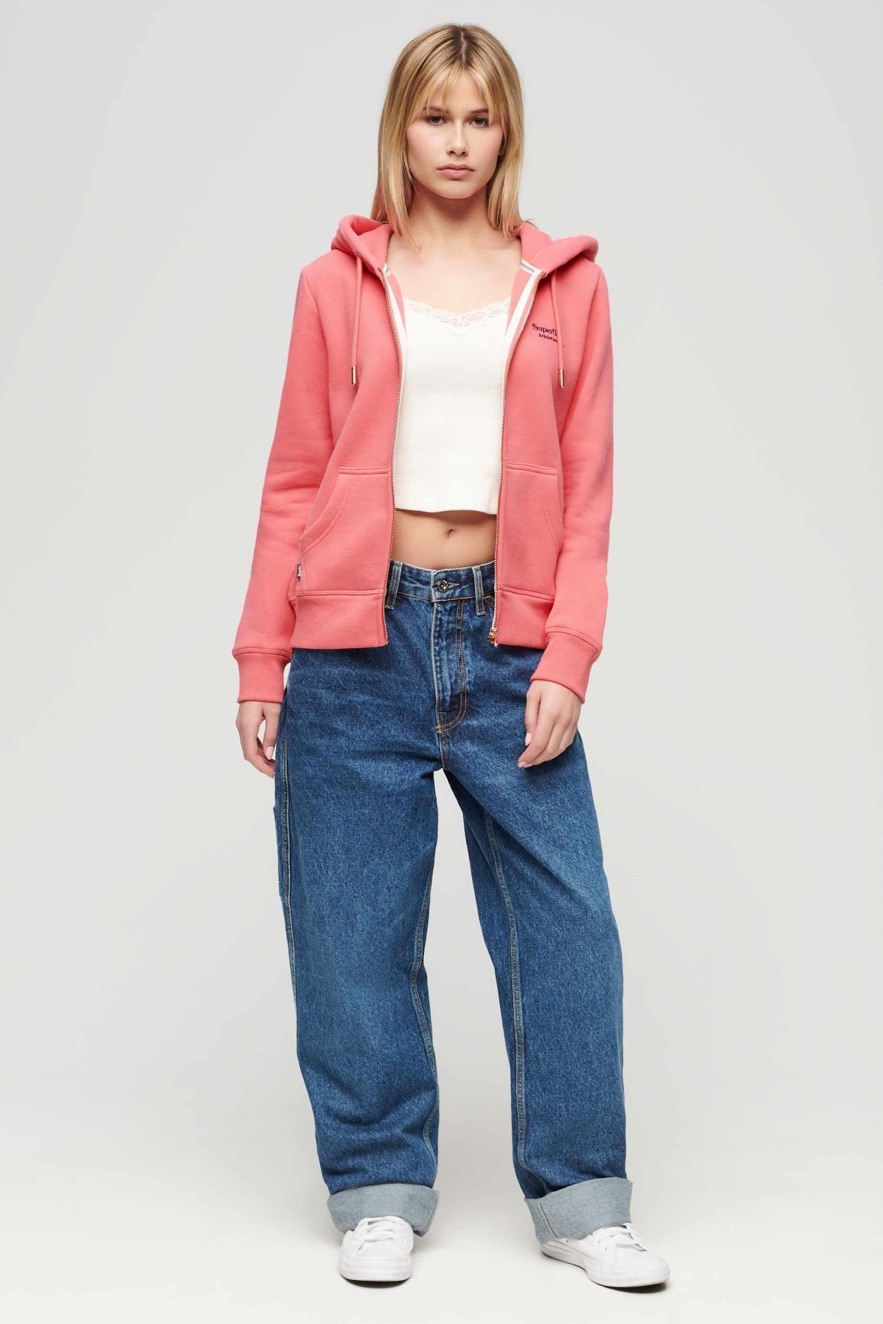 Buy Superdry Bright Pink 100 Cotton Essential Logo Zip Hoodie from Next Luxembourg