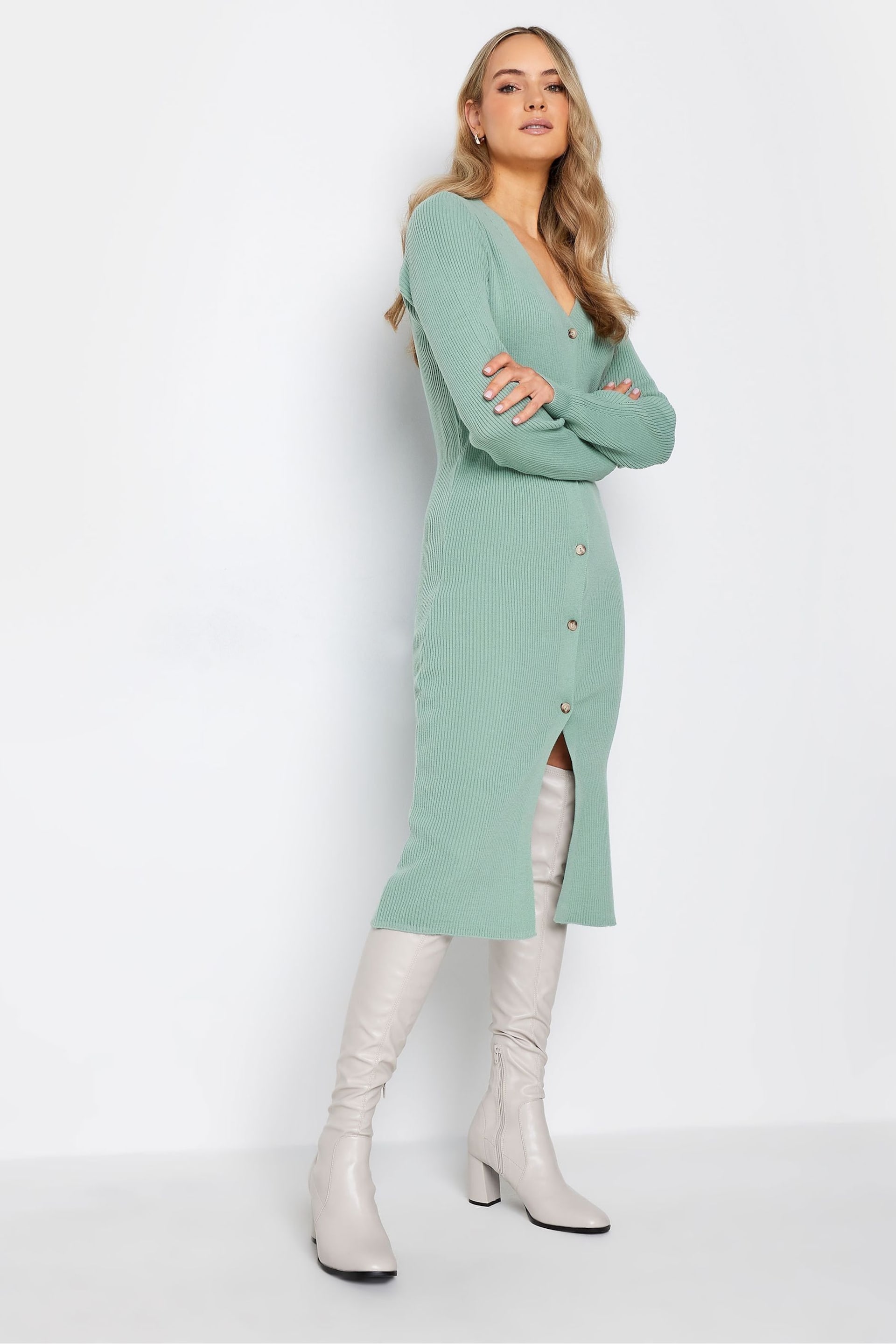 Long Tall Sally Green Longline Ribbed Button Cardigan - Image 3 of 5