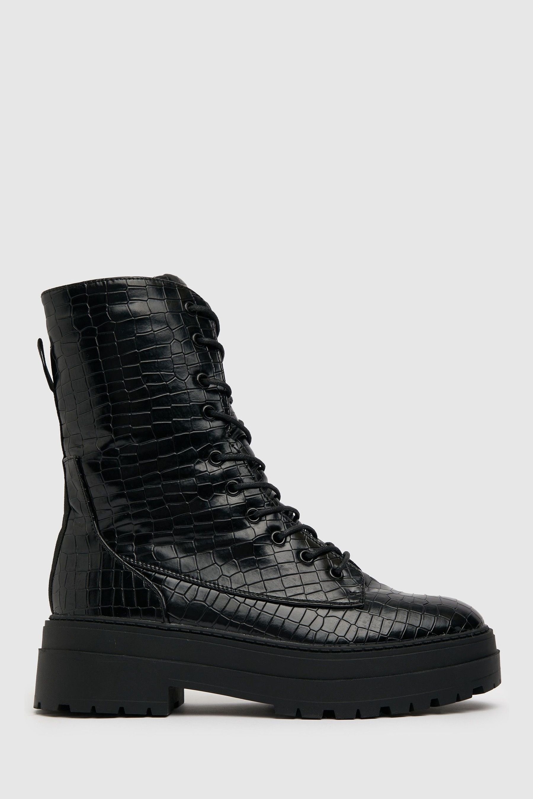 Buy Schuh Black Aileen Croc High Cut Lace Up Boots from Next Luxembourg