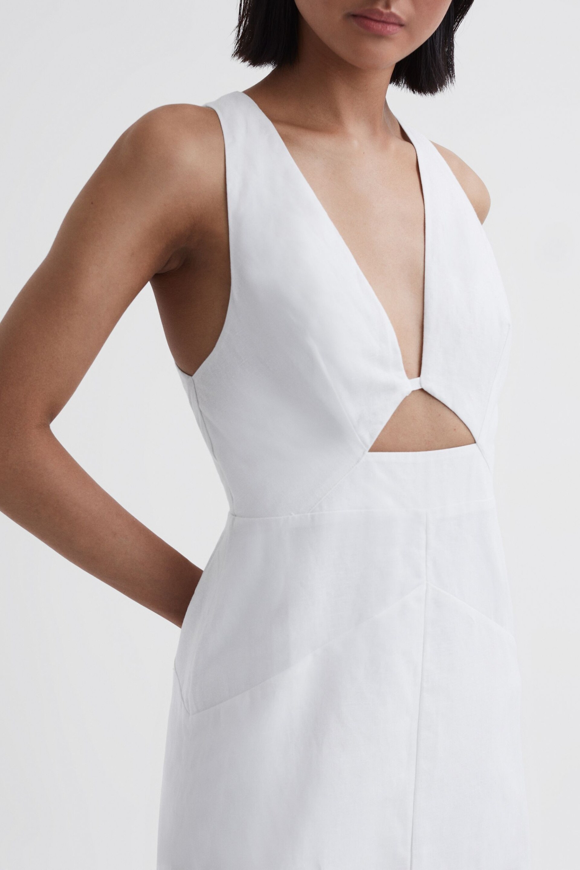 Reiss Ivory Rhoda Cotton-Linen Midi Dress - Image 3 of 5