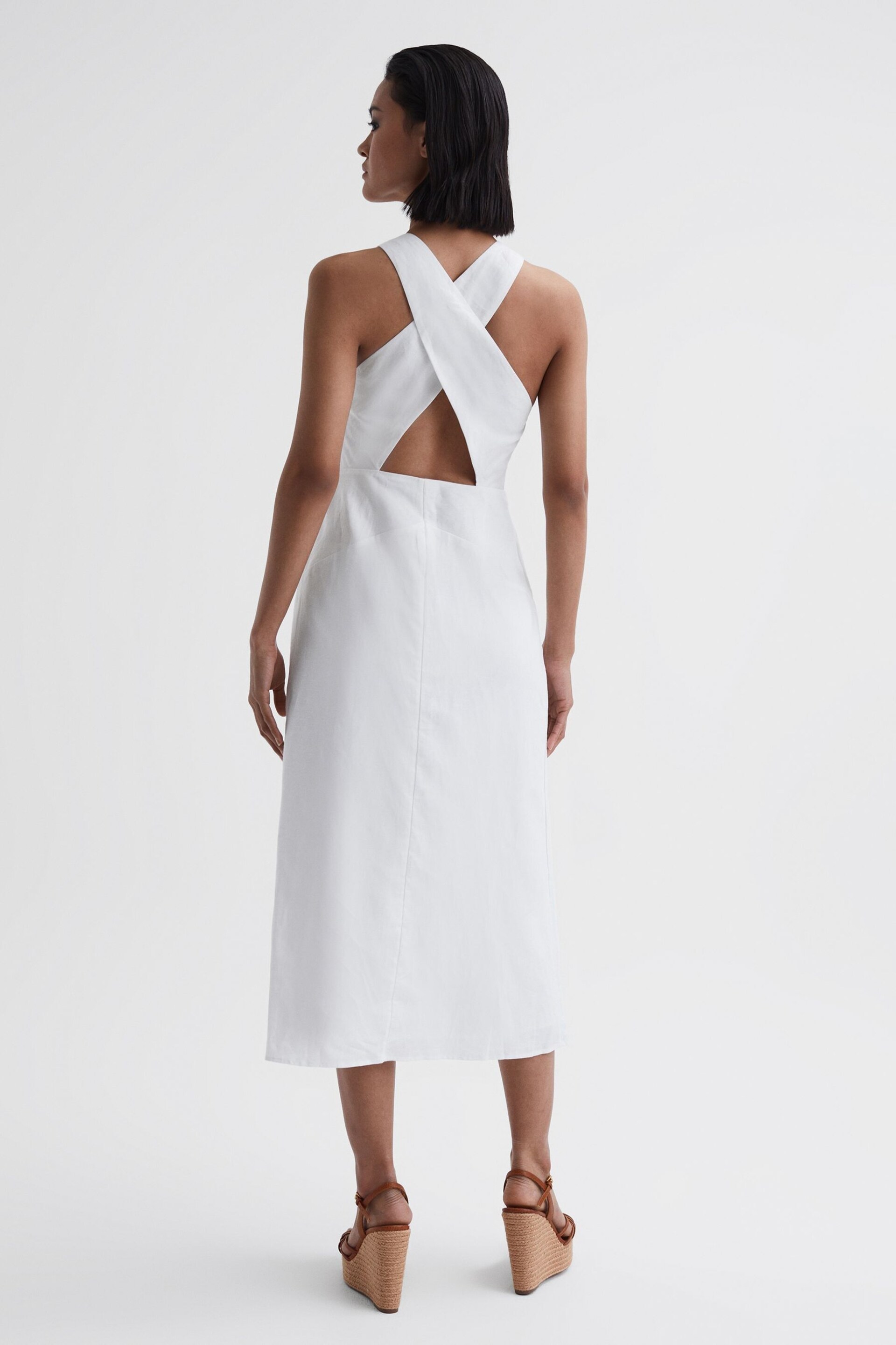 Reiss Ivory Rhoda Cotton-Linen Midi Dress - Image 4 of 5