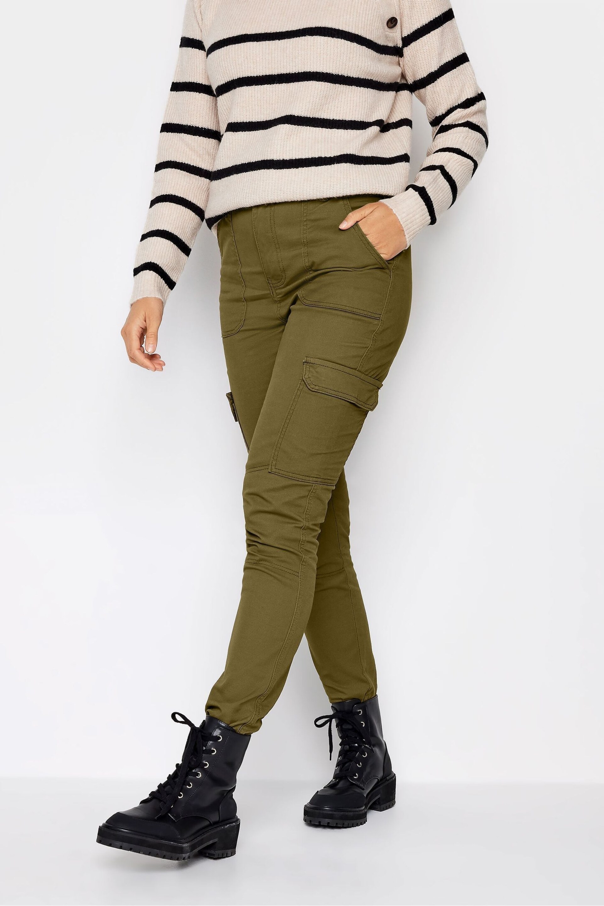 Long Tall Sally Green Cargo Stretch Skinny Jeans - Image 1 of 3