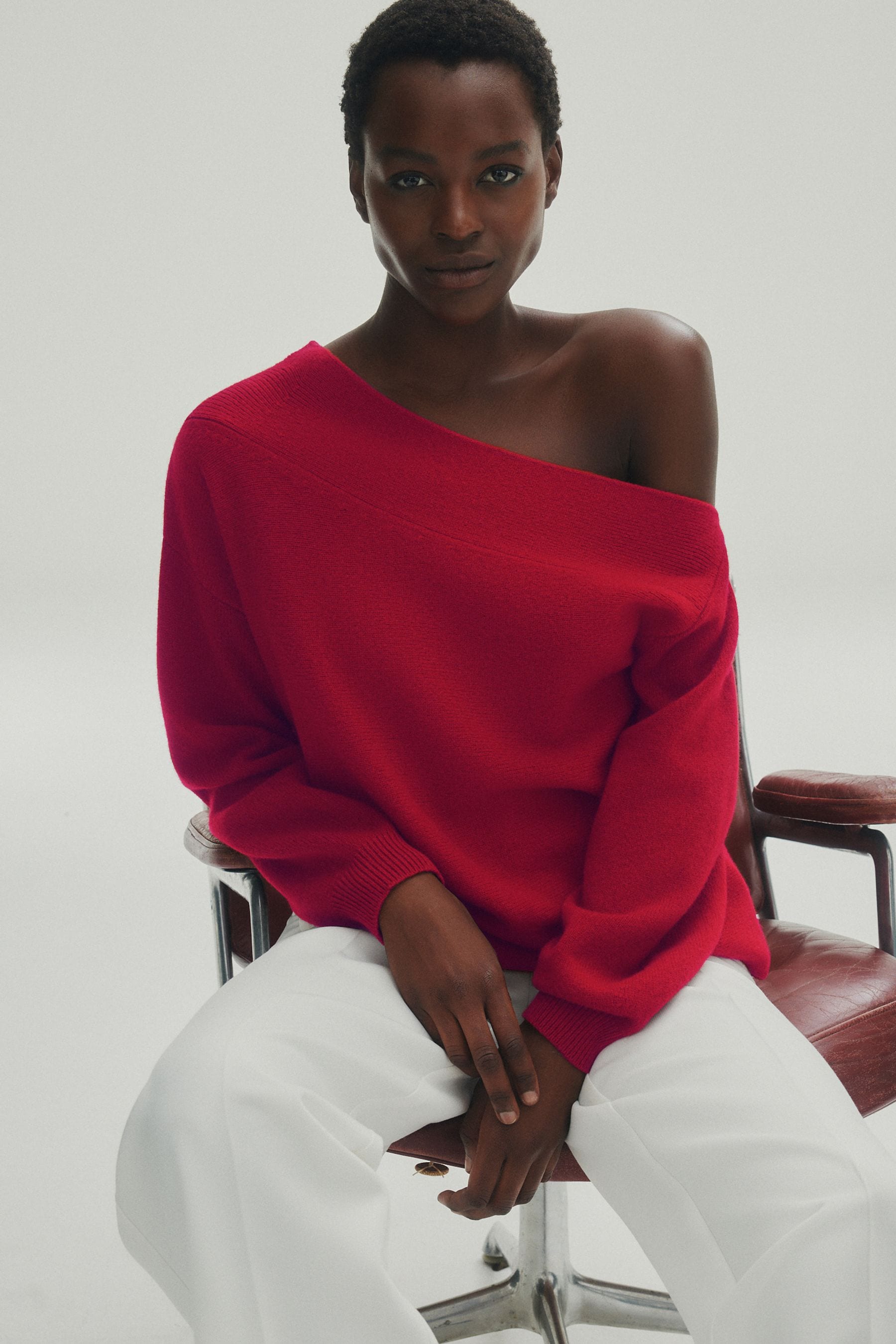 Red cold shoulder jumper outlet