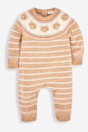 JoJo Maman Bébé Stone Bear Fair Isle Knitted Baby All-In-One - Image 1 of 3