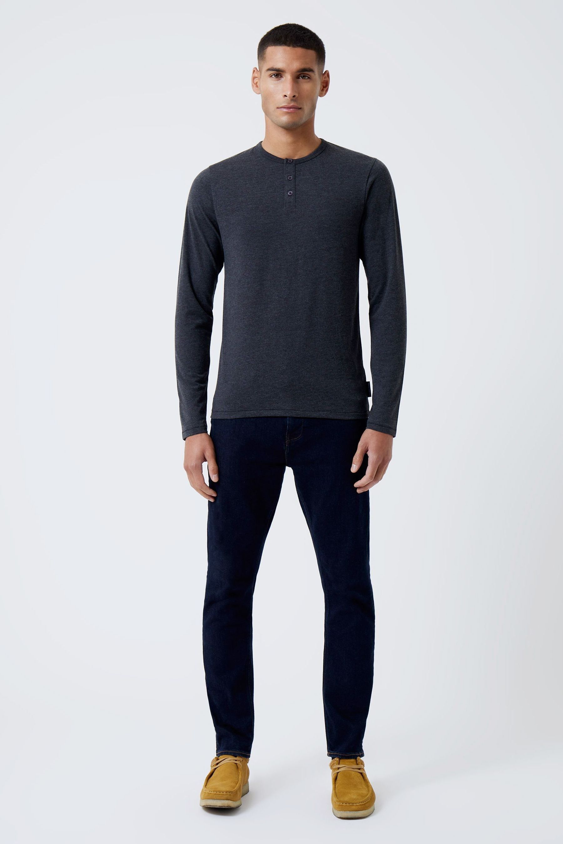 French Connection Charcoal Grey Henley Long Sleeve T Shirt
