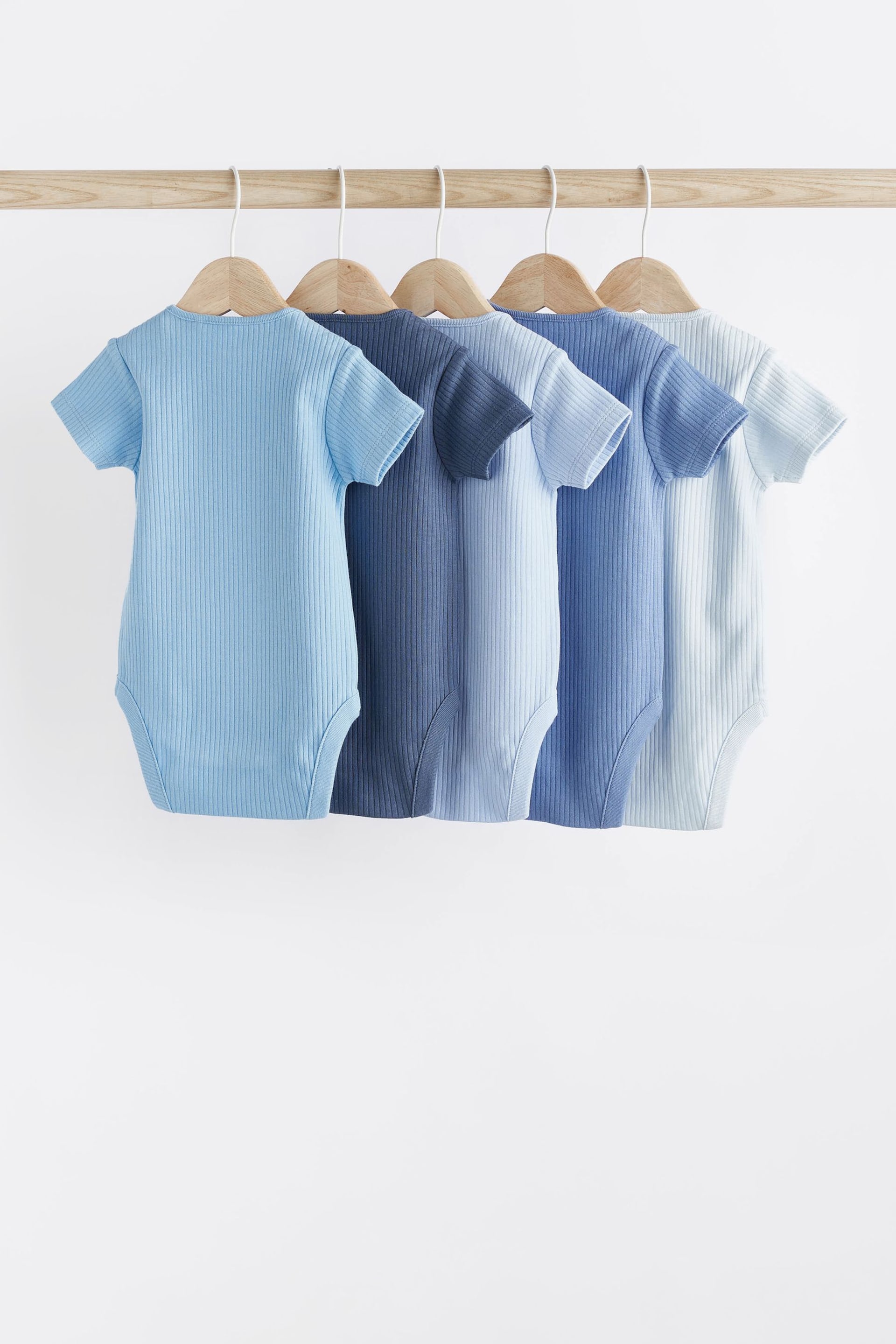 Blue Plain Rib Baby Bodysuits 5 Pack - Image 2 of 6