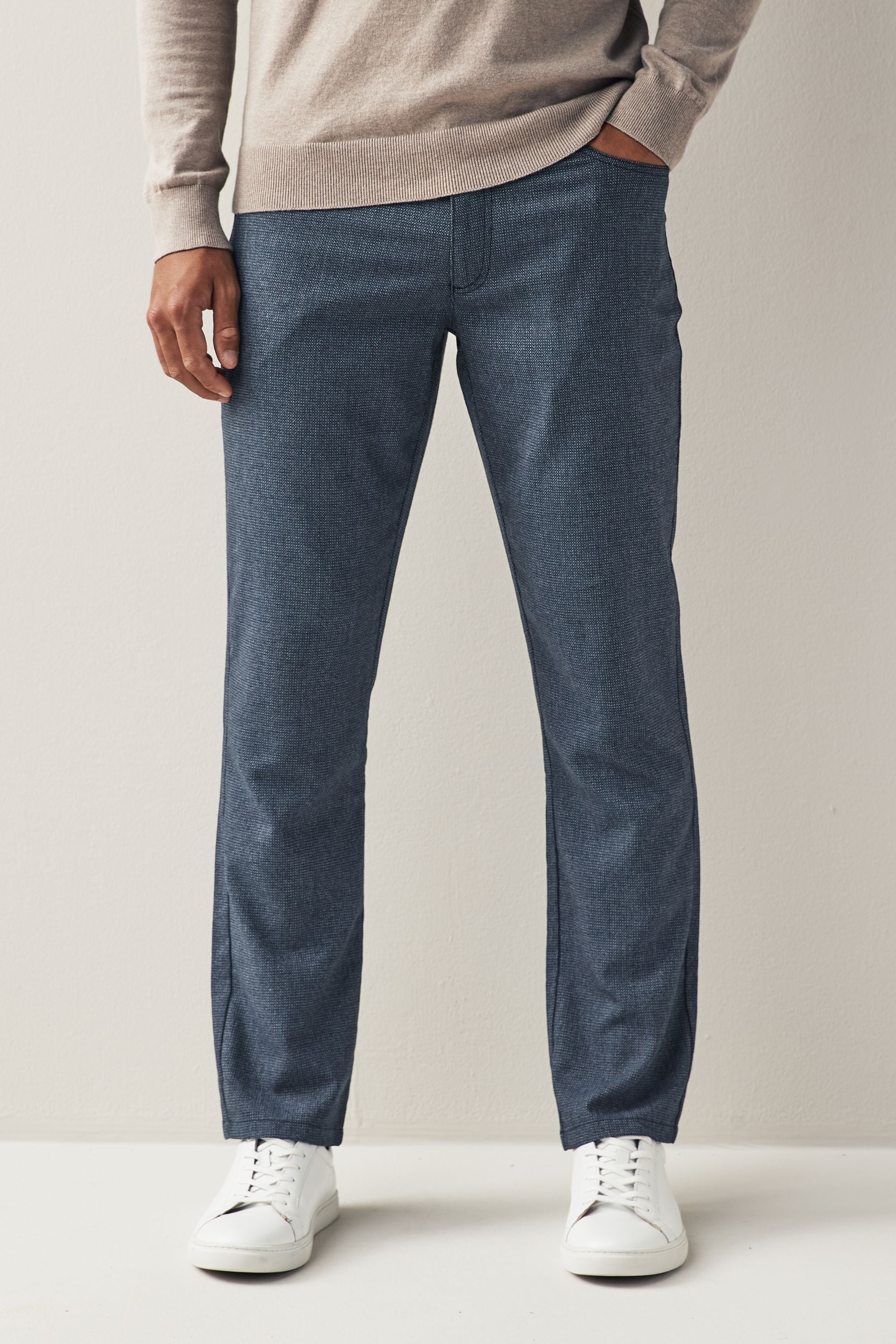 Buy Blue Slim Smart Textured 5 Pocket Trousers from Next Luxembourg