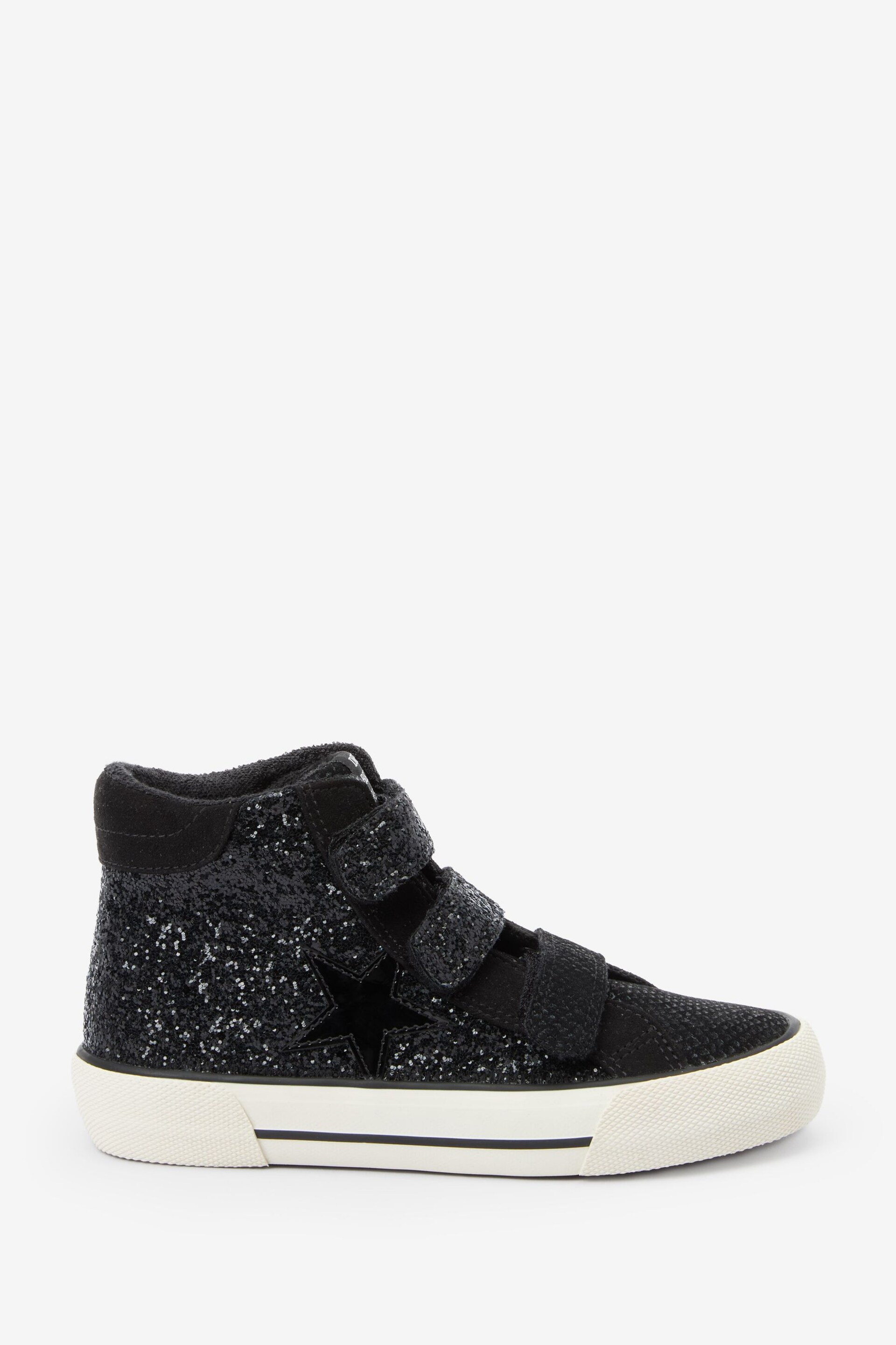 Black Wide Fit (G) Glitter Touch Fastening High Top Trainers - Image 1 of 4