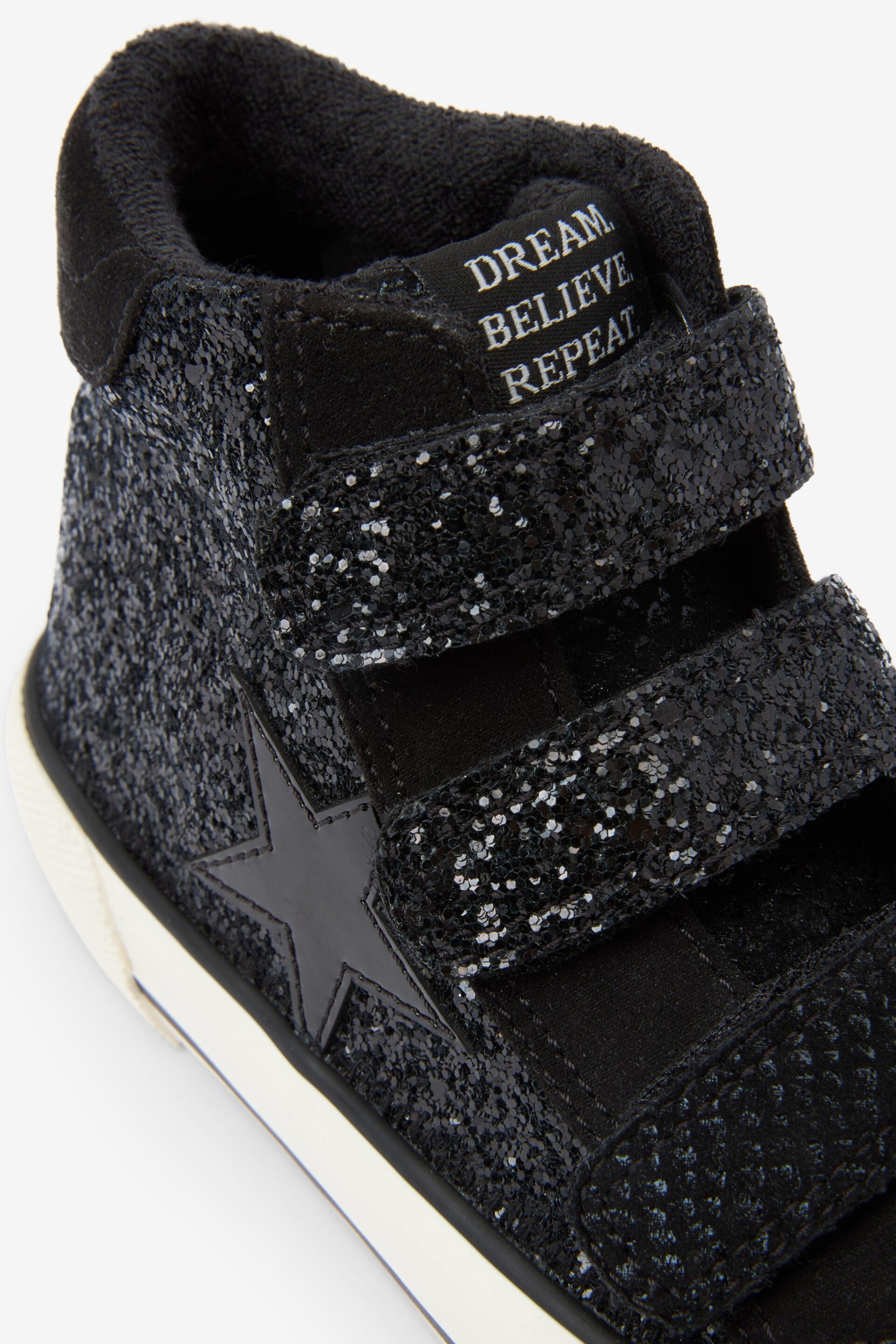 Black Wide Fit (G) Glitter Touch Fastening High Top Trainers - Image 3 of 4