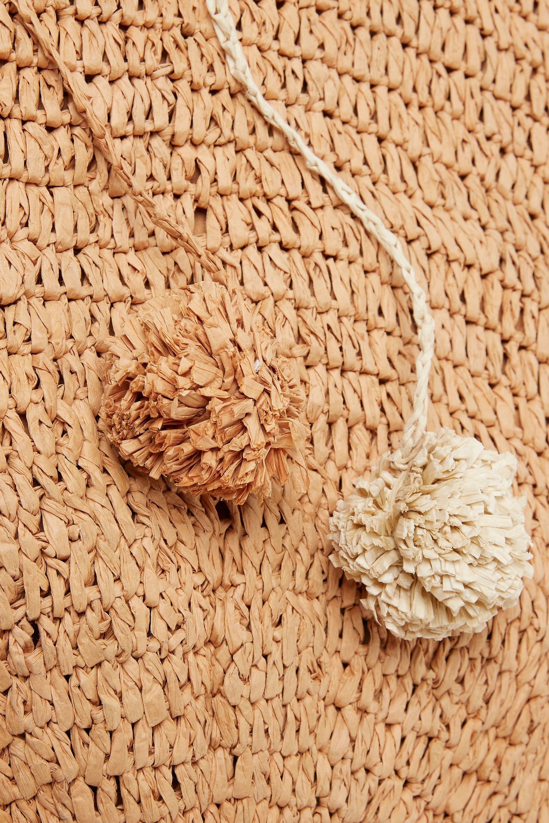 Buy FatFace Natural Rosalie Straw Pom Pom Bag from Next Luxembourg