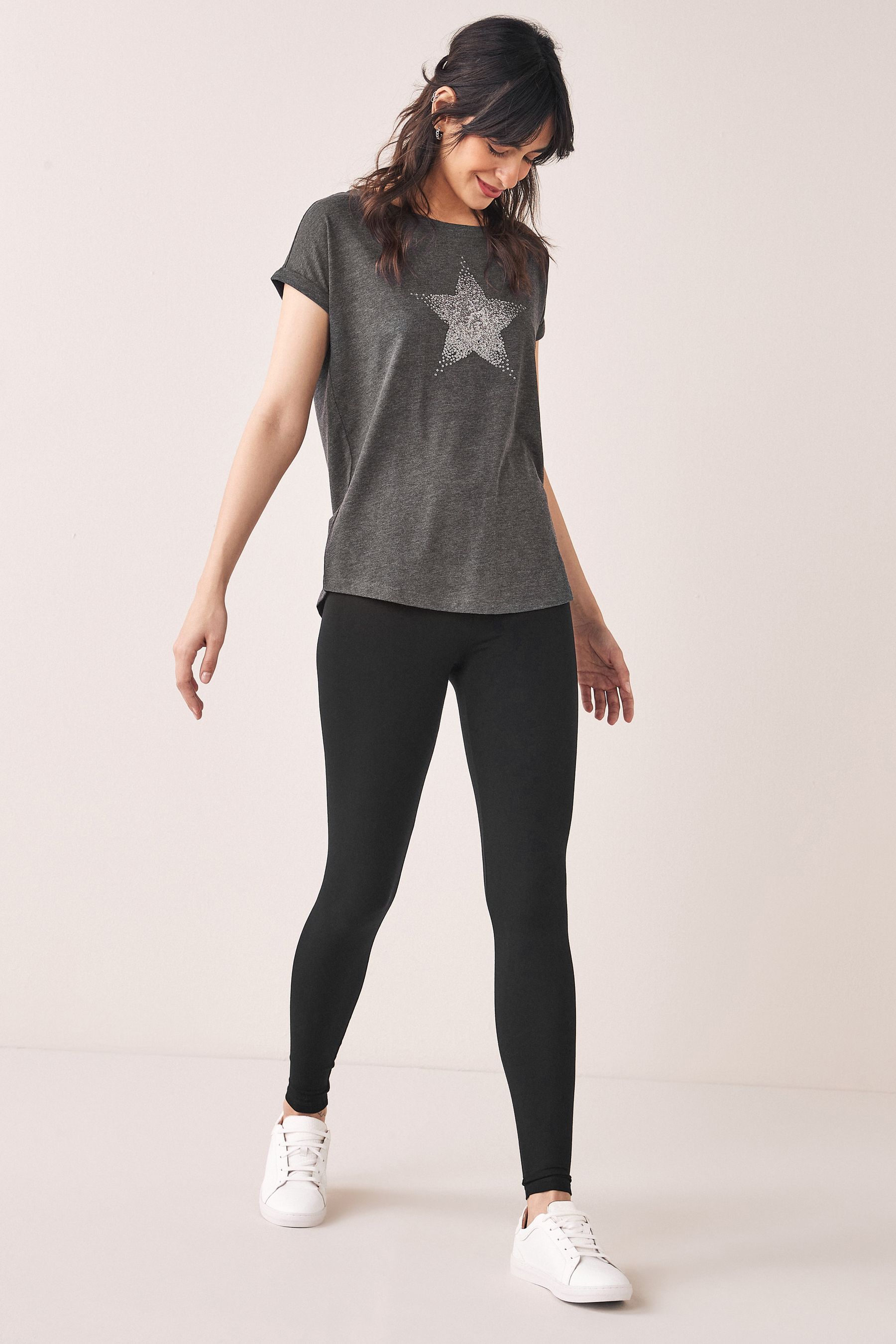 Buy Charcoal Grey Star T Shirt And Black Leggings Pack from Next Luxembourg