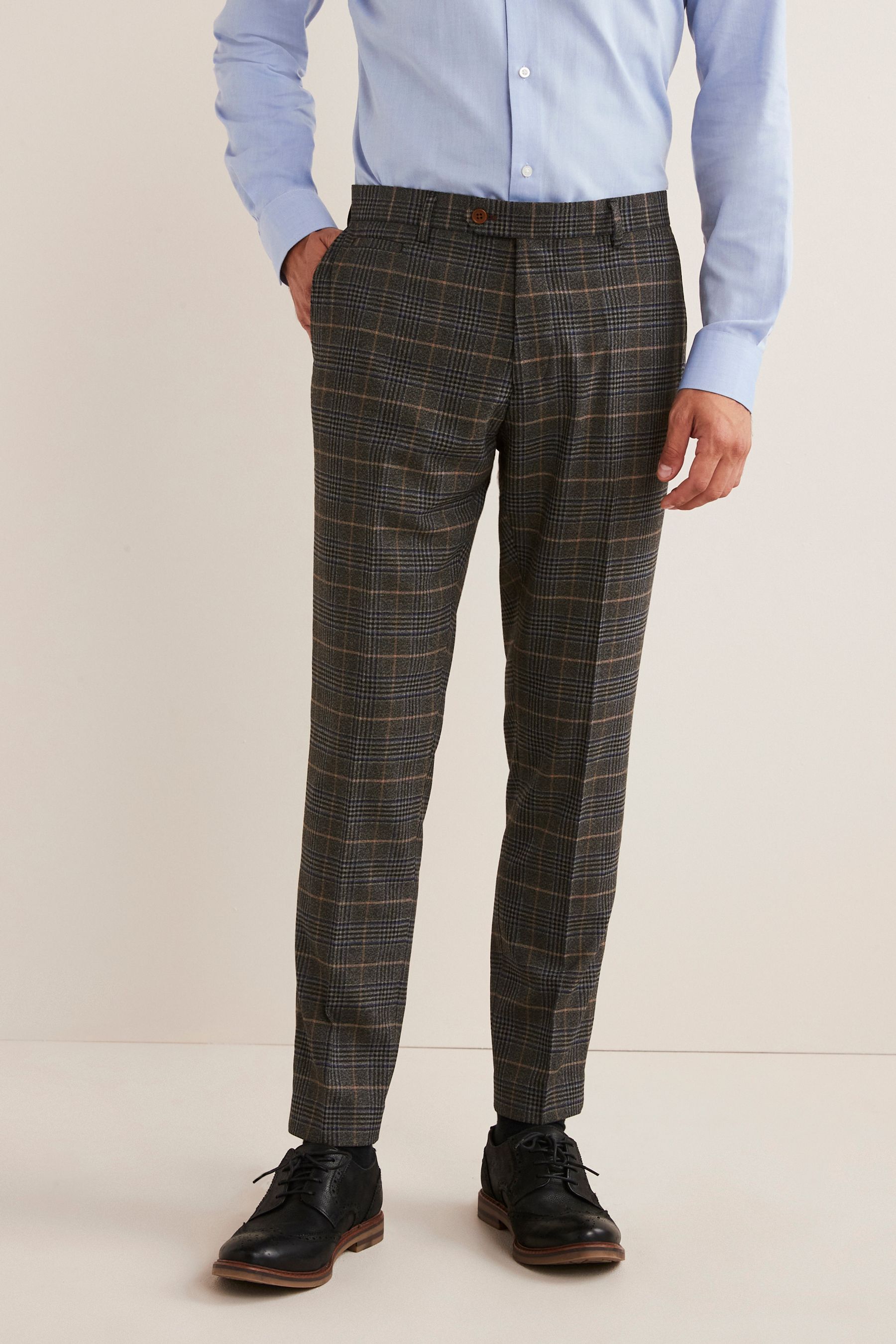 Buy Grey Blue Trimmed Prince of Wales Check Suit Trousers from Next Luxembourg