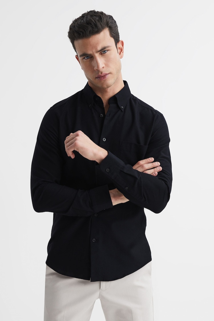 Reiss Black Greenwich Slim Fit Cotton Oxford Shirt - Image 1 of 8