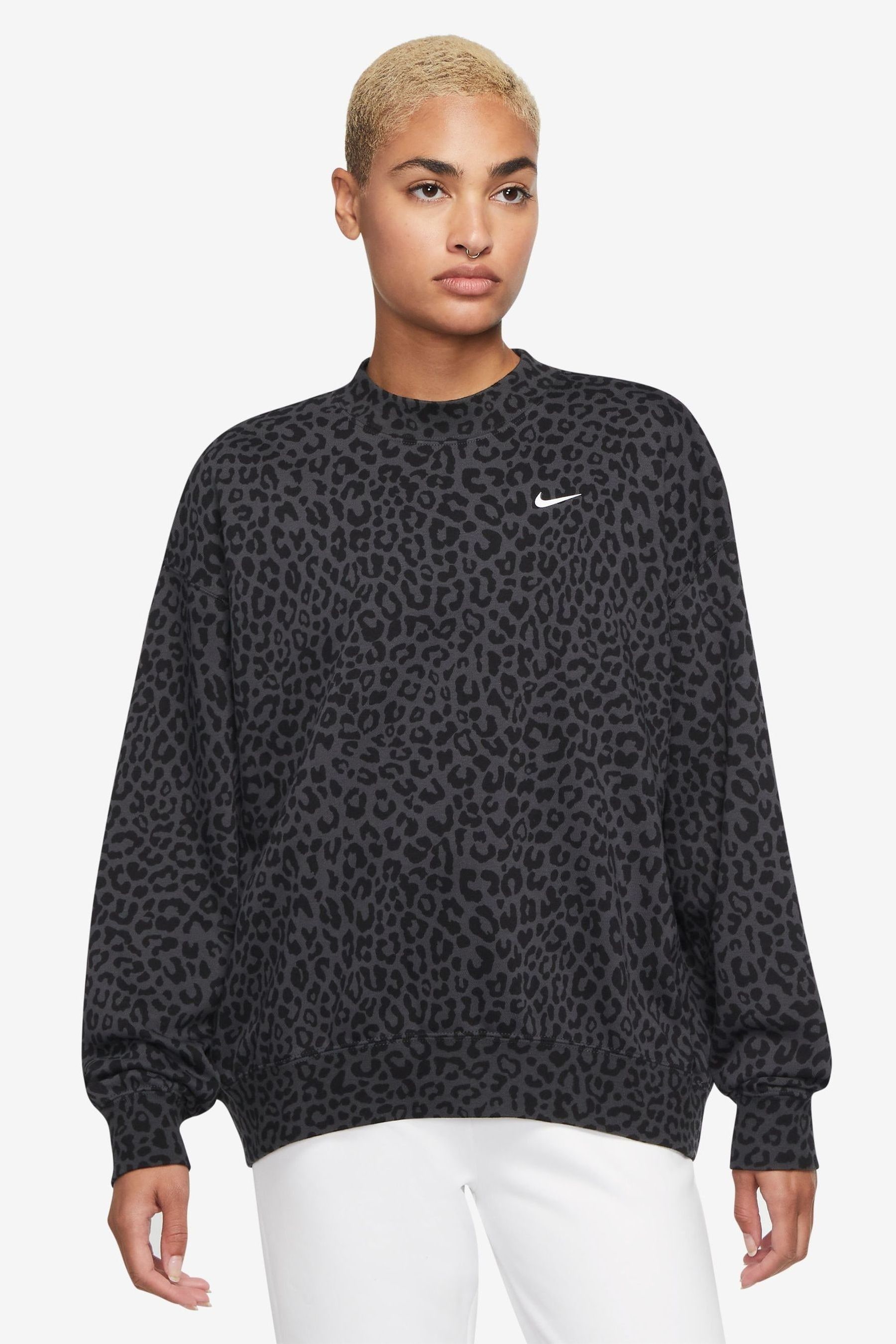 Buy Nike Dark Grey Dri FIT Get Fit All Over Leopard Print Crew Neck Sweatshirt from Next Luxembourg