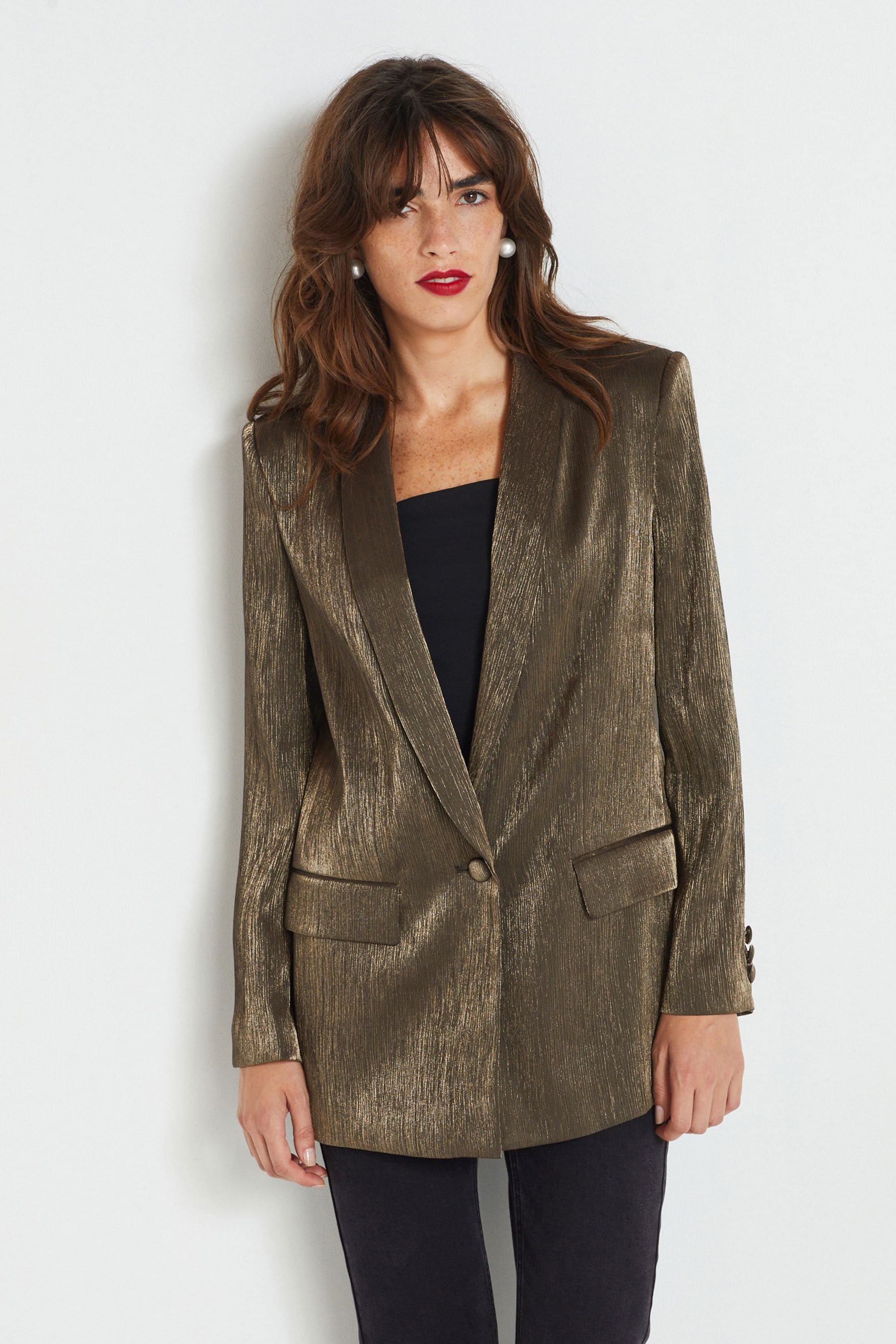 Buy Bronze Metallic Single Breasted Blazer from Next Luxembourg