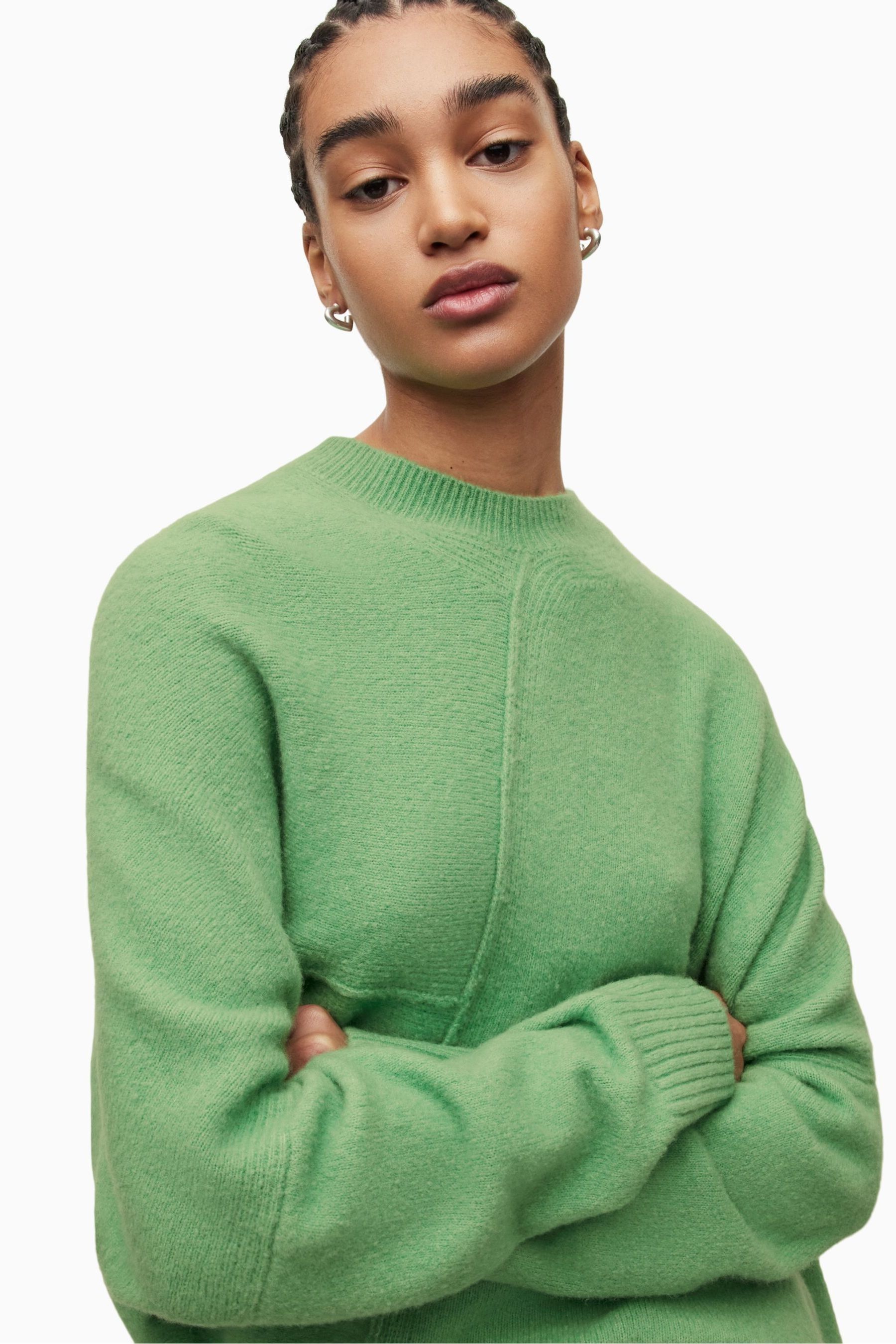 Green crew neck cardigan on sale