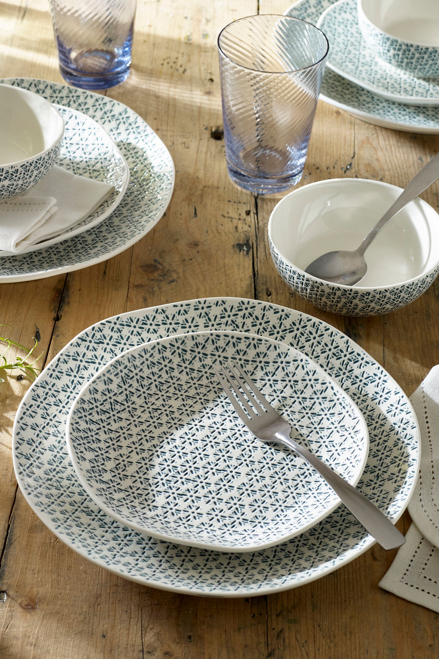 Buy 12 Piece Teal Blue Spring Floral Dinner Set from Next Austria