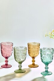 Multi Set of 4 Lisse Floral Pressed Wine Glasses - Image 1 of 4