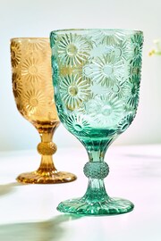 Multi Set of 4 Lisse Floral Pressed Wine Glasses - Image 2 of 4