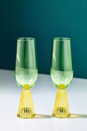 Set of 2 Green/Yellow Aubrie Bright Flute Glasses - Image 1 of 6
