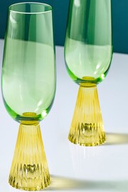 Set of 2 Green/Yellow Aubrie Bright Flute Glasses - Image 2 of 6