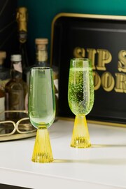 Set of 2 Green/Yellow Aubrie Bright Flute Glasses - Image 3 of 6