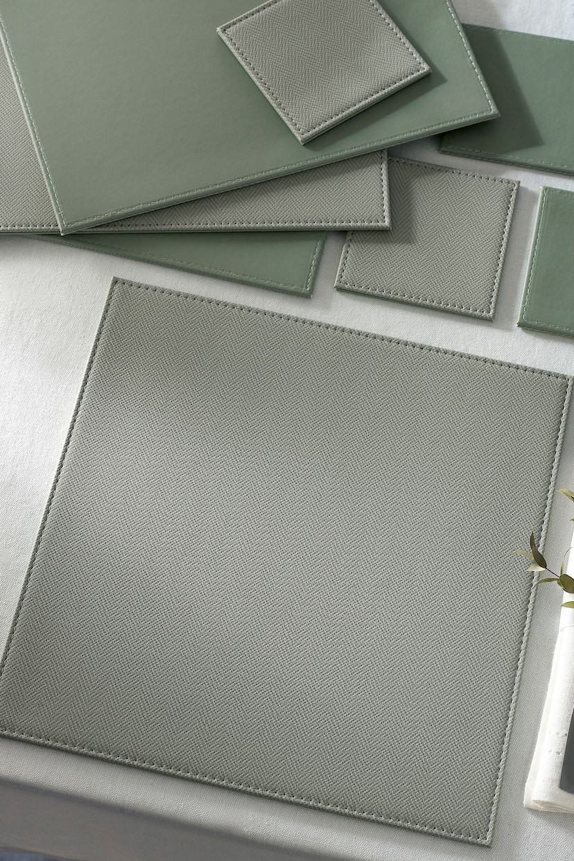 Set of 4 Sage Green Reversible Faux Leather Placemats and Coasters Set - Image 3 of 5