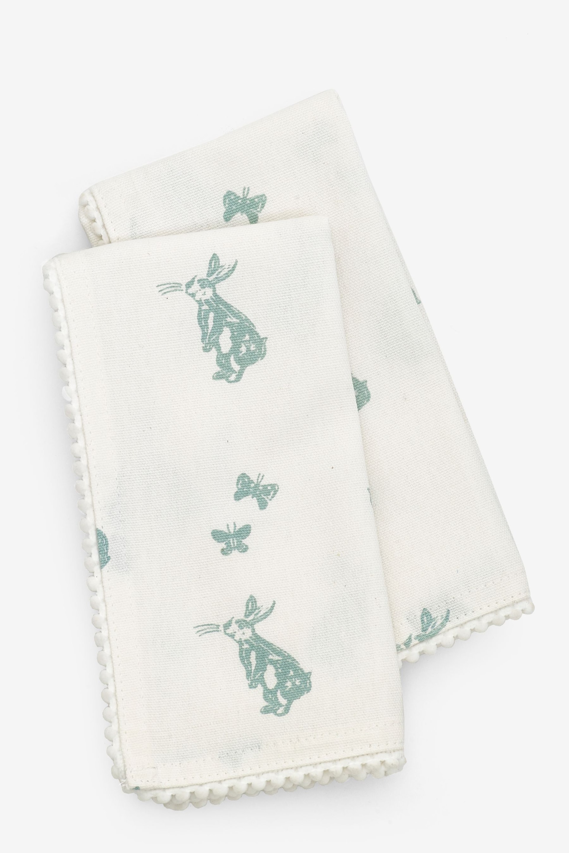Set of 4 Teal Blue Bunny Rabbit Cotton Pom Napkins - Image 3 of 4