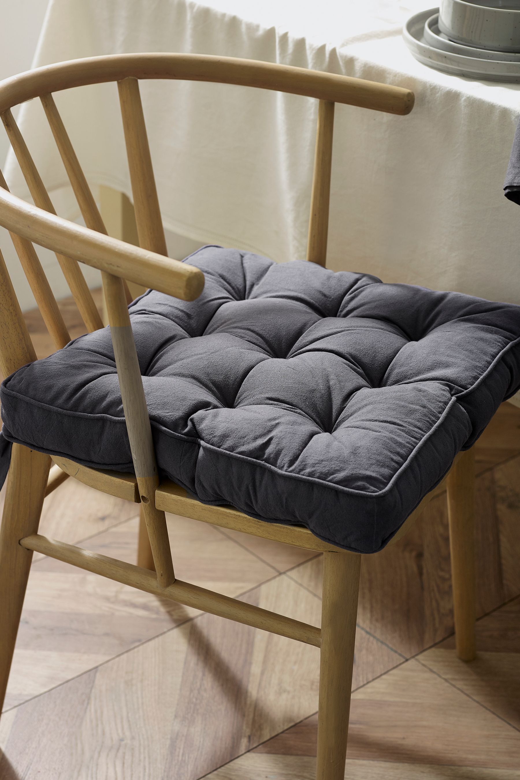 Buy Charcoal Grey Linen Look Padded 100 Cotton Seat Pad from the Next UK online shop