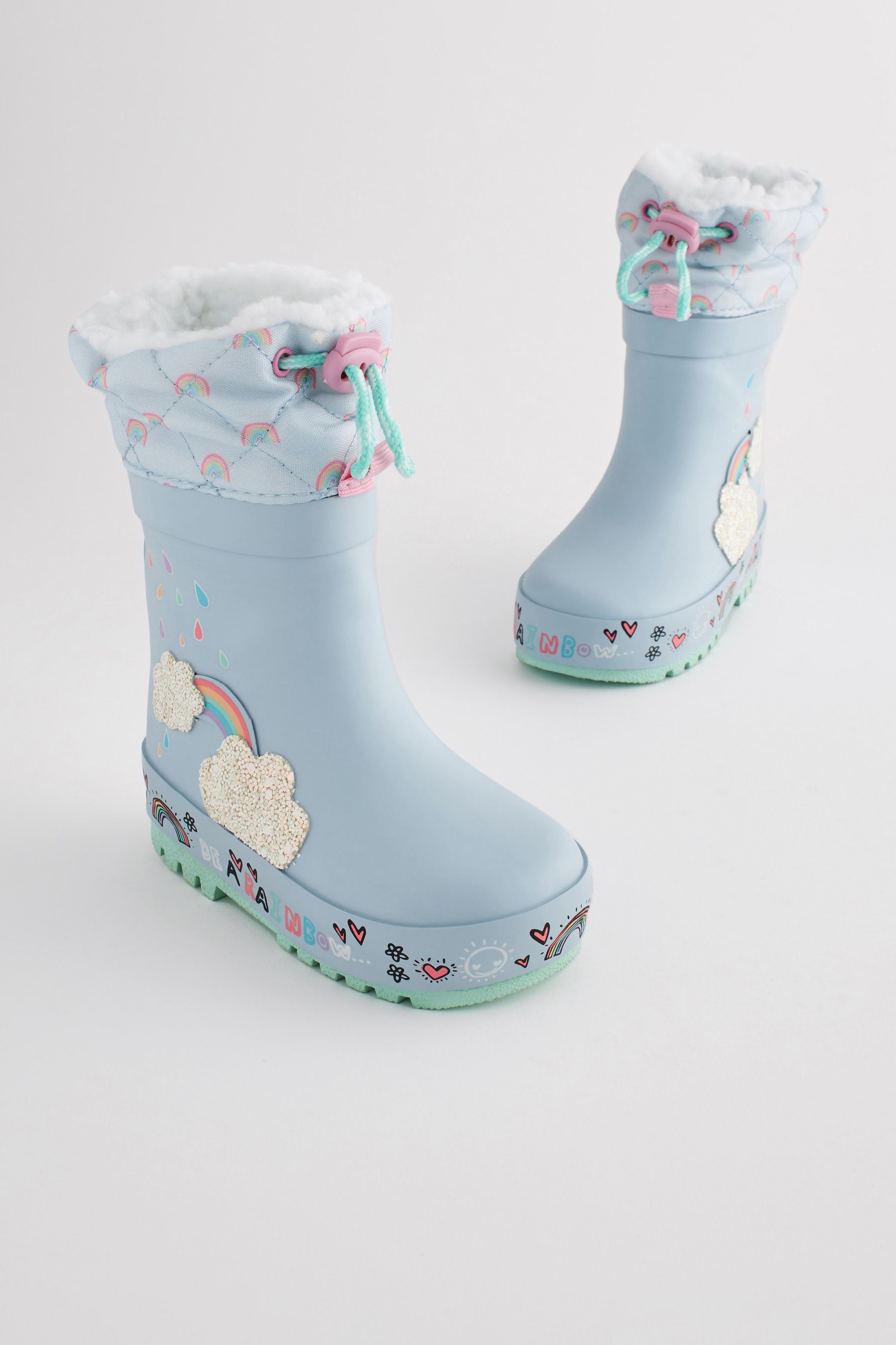 Buy Baby Blue Rainbow Thermal Thinsulate Lined Cuff Wellies from Next Luxembourg