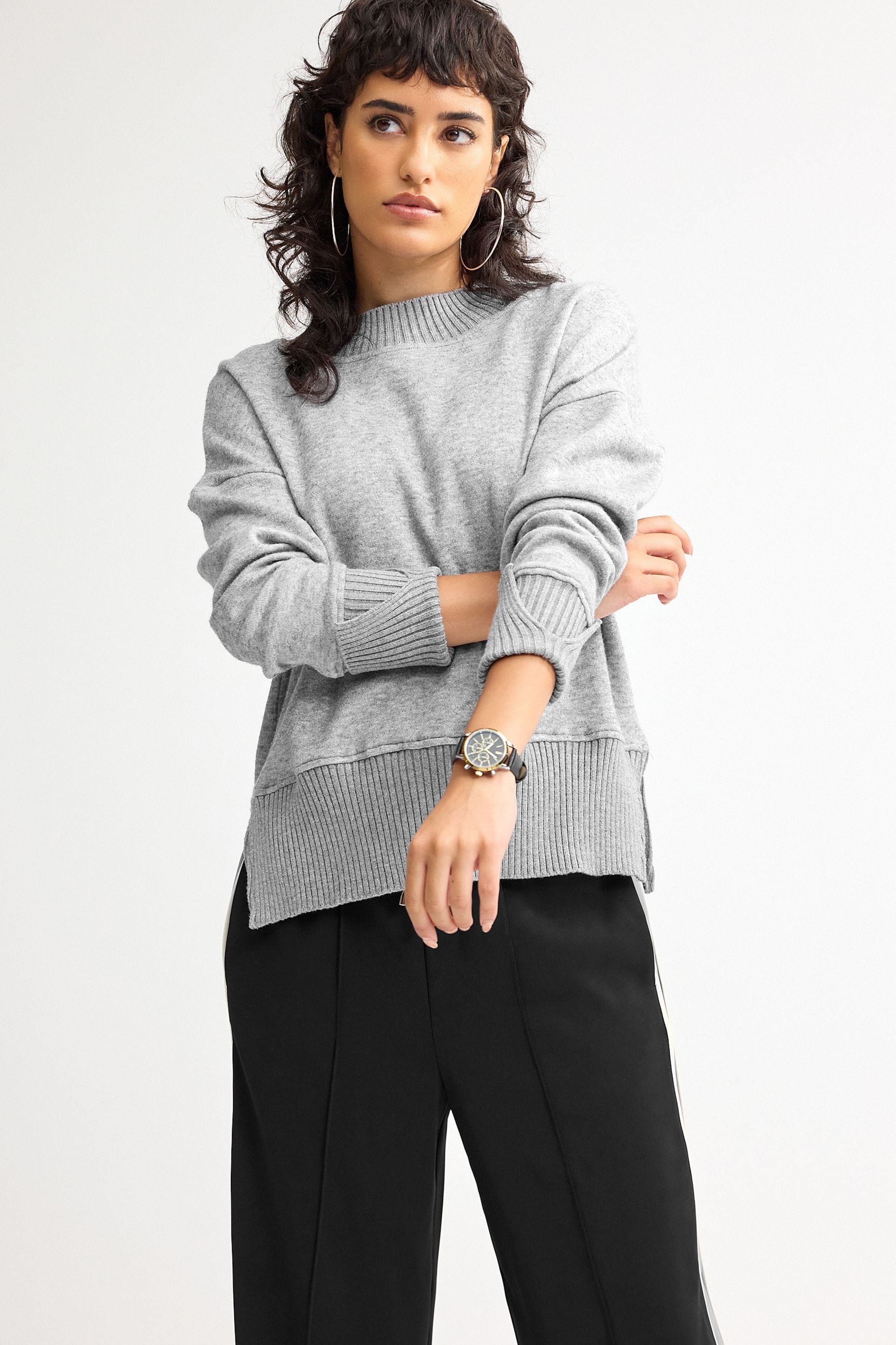 Grey high neck knit jumper shop