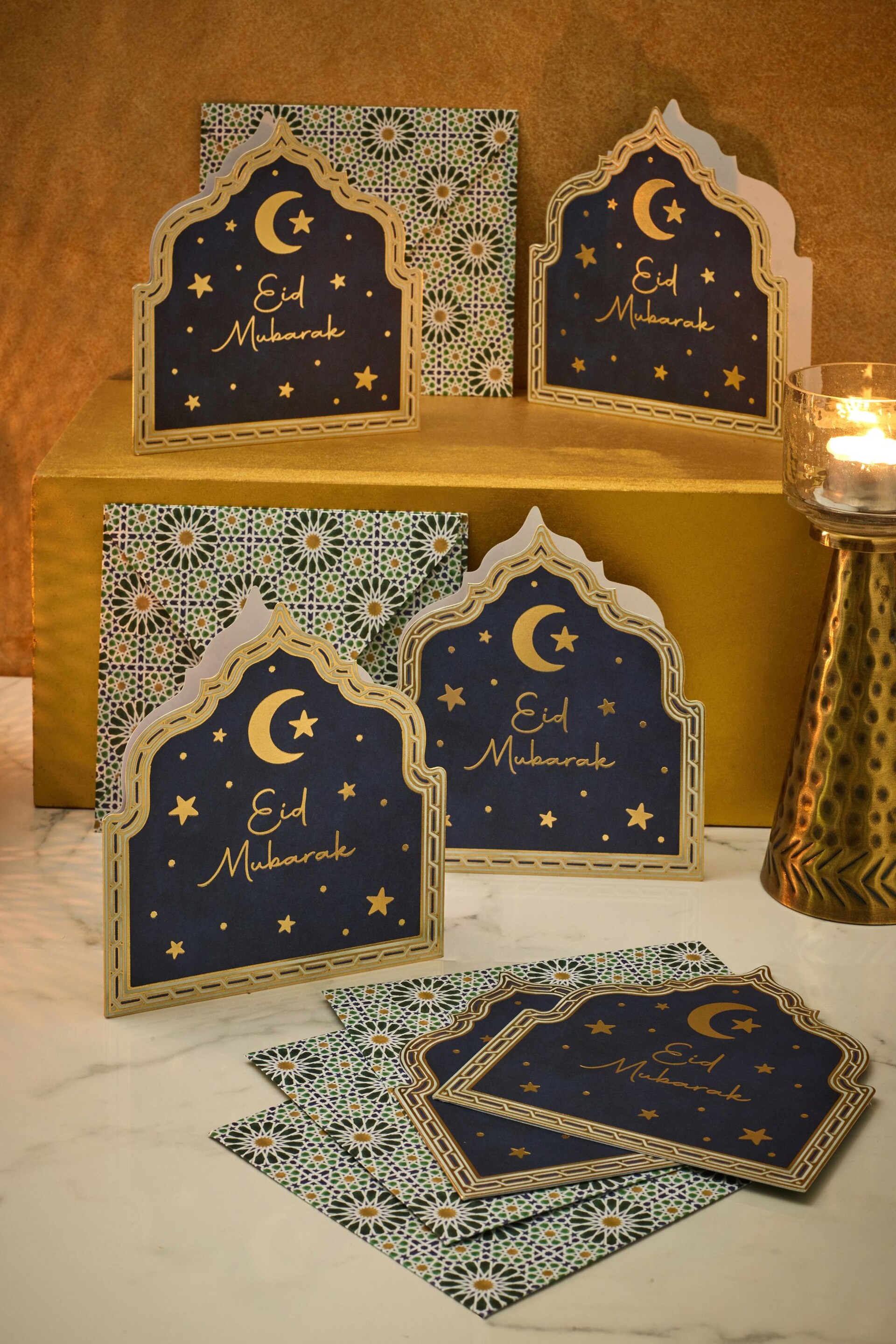 Set of 6 Navy Eid Cards - Image 1 of 4