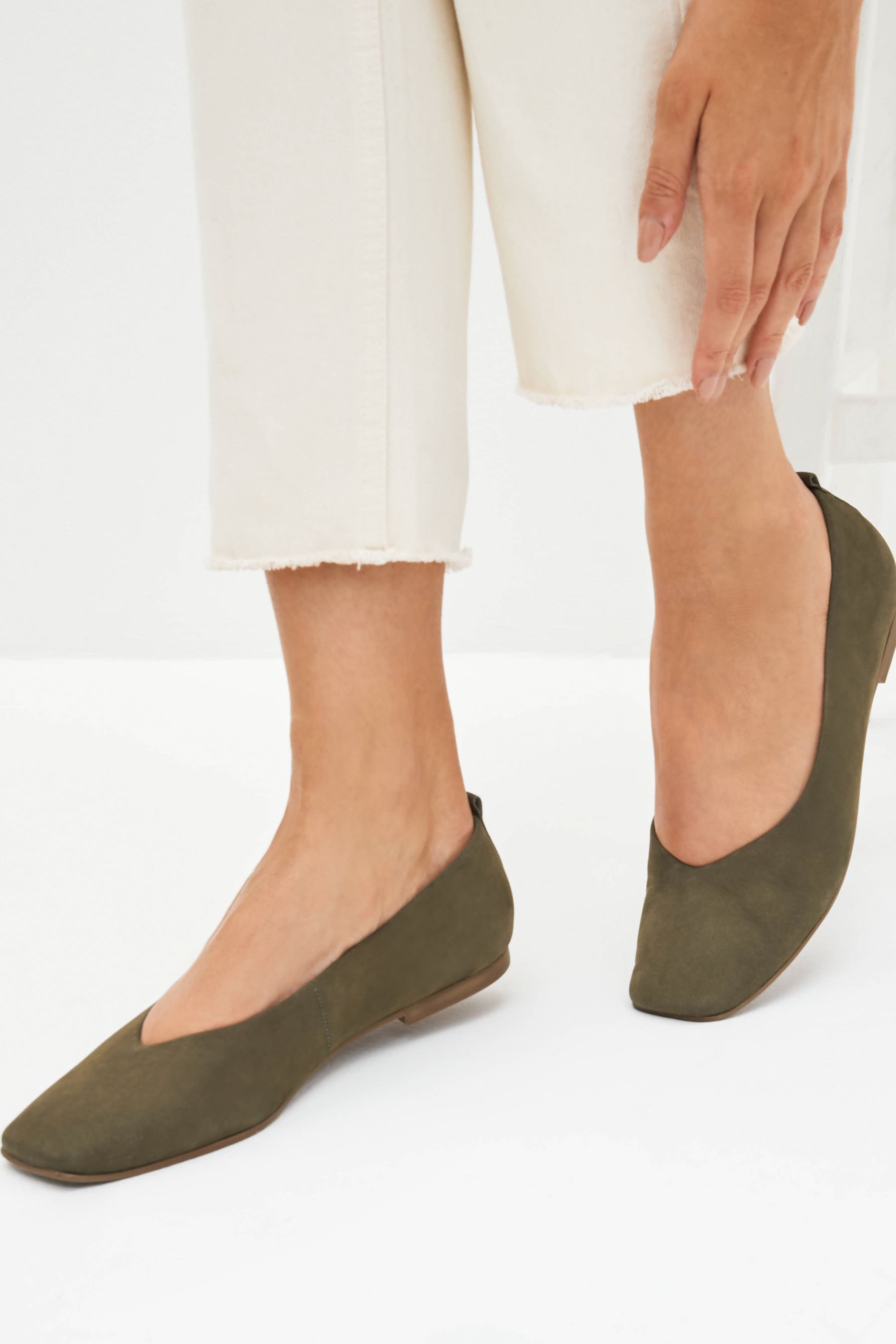 Buy Khaki Green Signature Leather Hi Cut Ballerina Shoes from Next Luxembourg