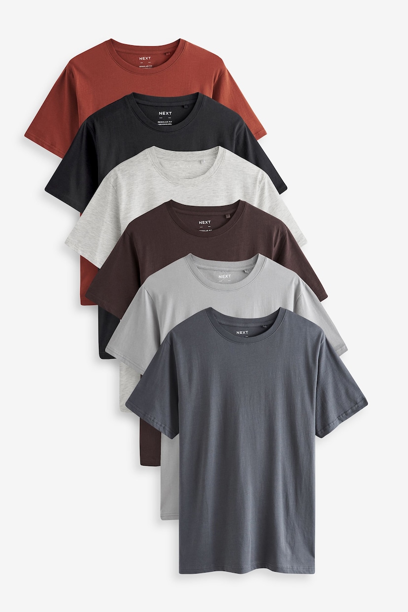 Brown/Rust/Black/Ecru Marl/Slate/Silver Regular Fit T-Shirts 6 Pack - Image 1 of 18